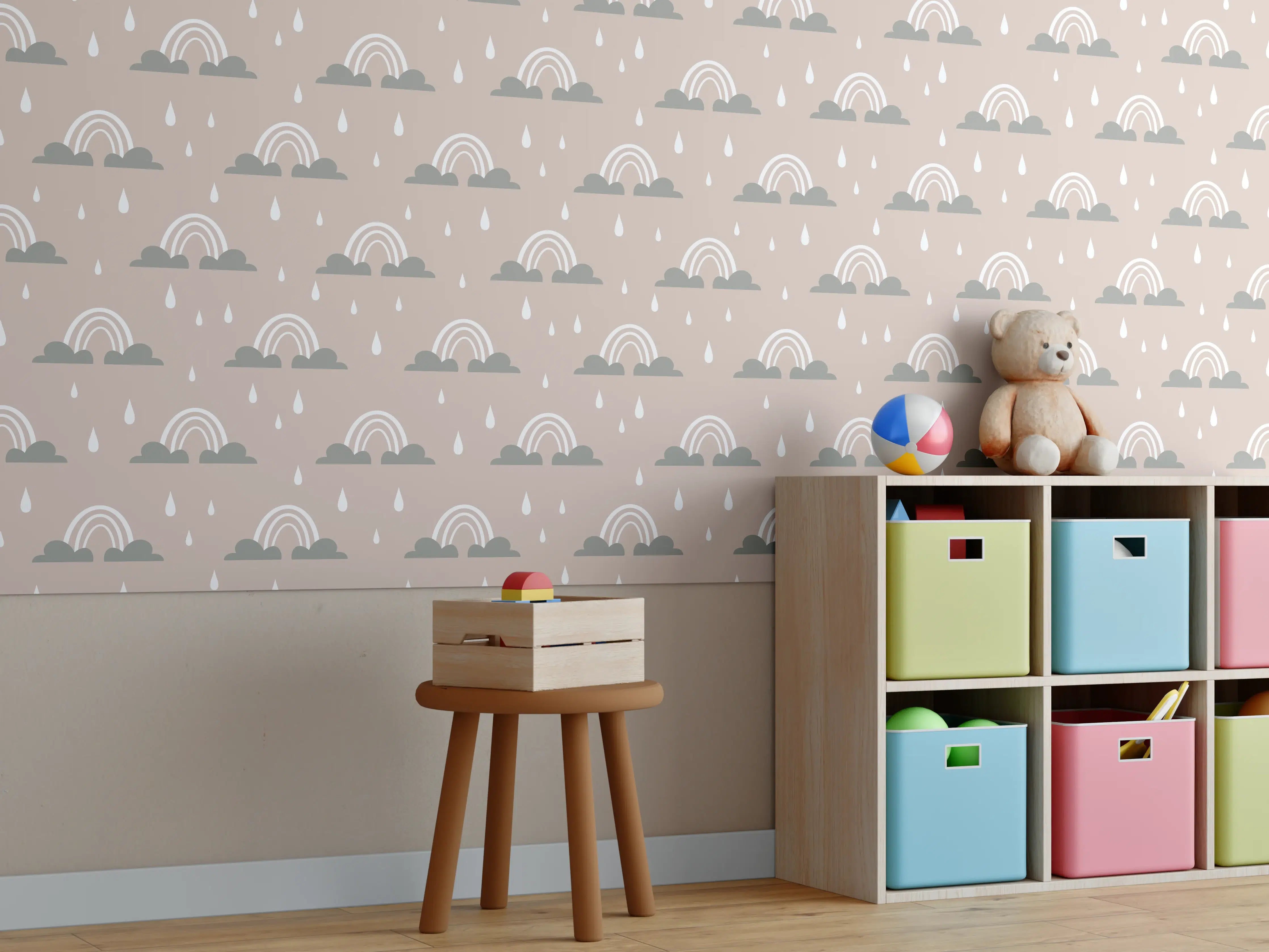 Kinderzimmer Wandgestaltung - Himmel mit Sonnenuntergang und Wolken in sanften Tönen