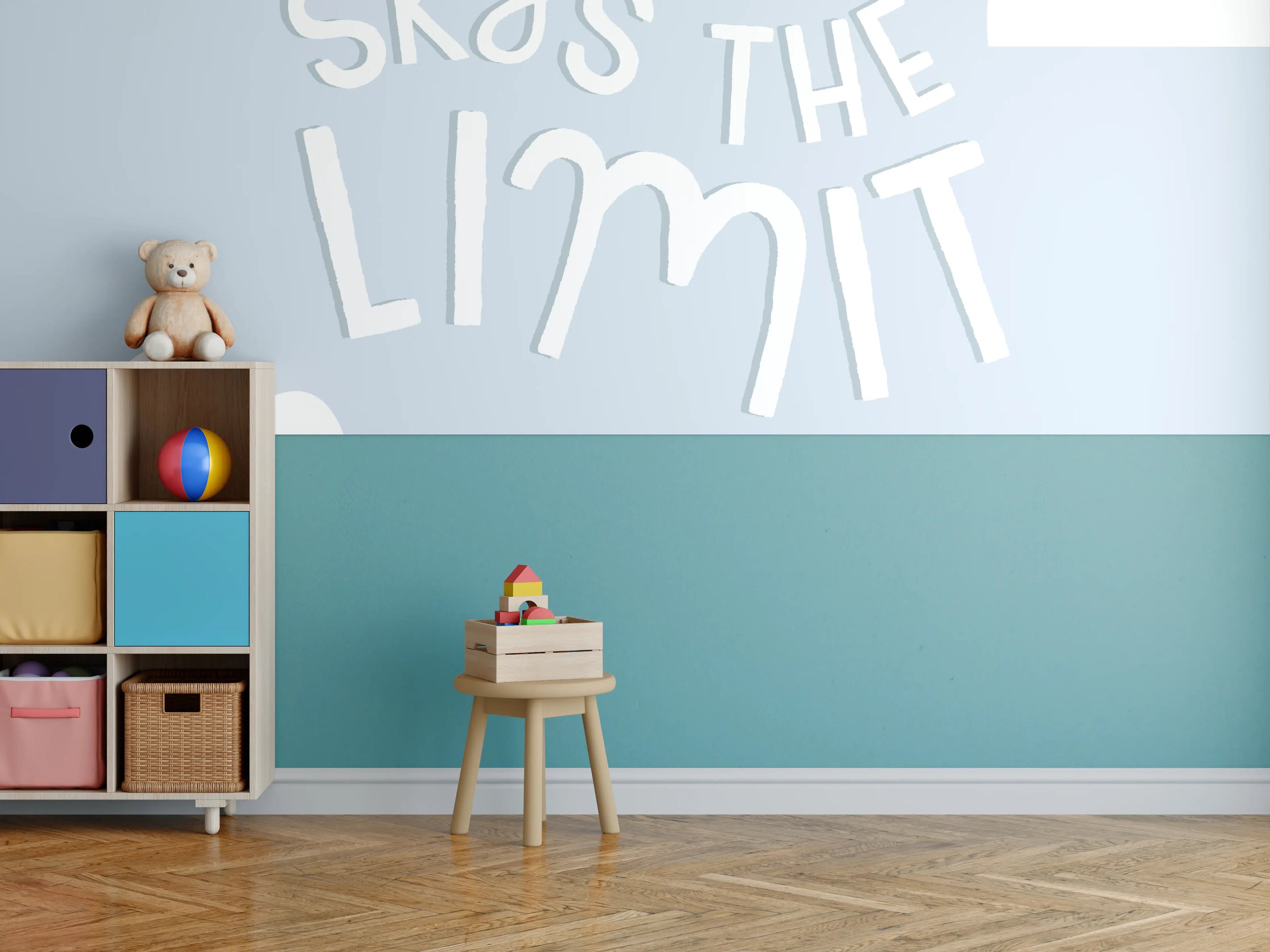 Kinderzimmer Wandgestaltung - Himmel mit Wolken und Inspiriertem Spruch