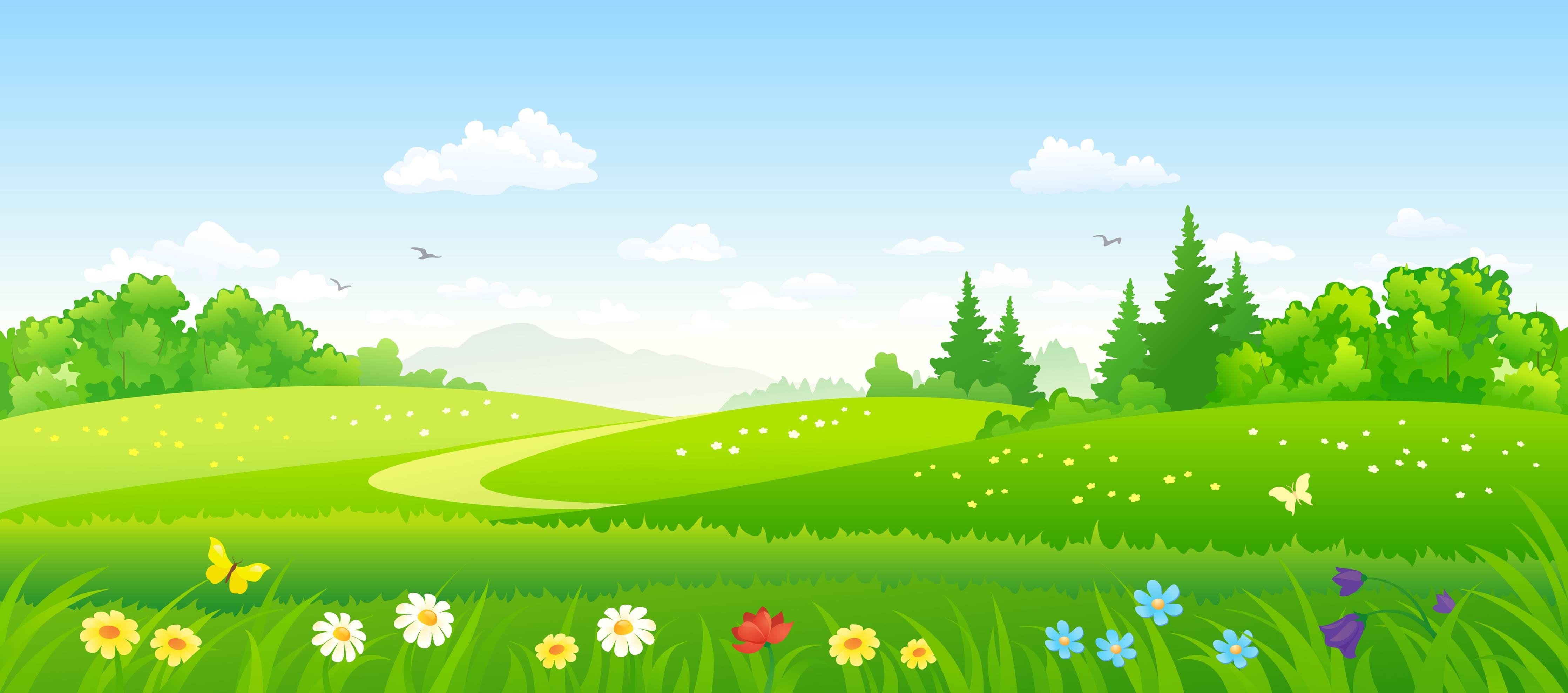 Kinderzimmer Wandgestaltung-Himmel und Blumenwiese im Frühling