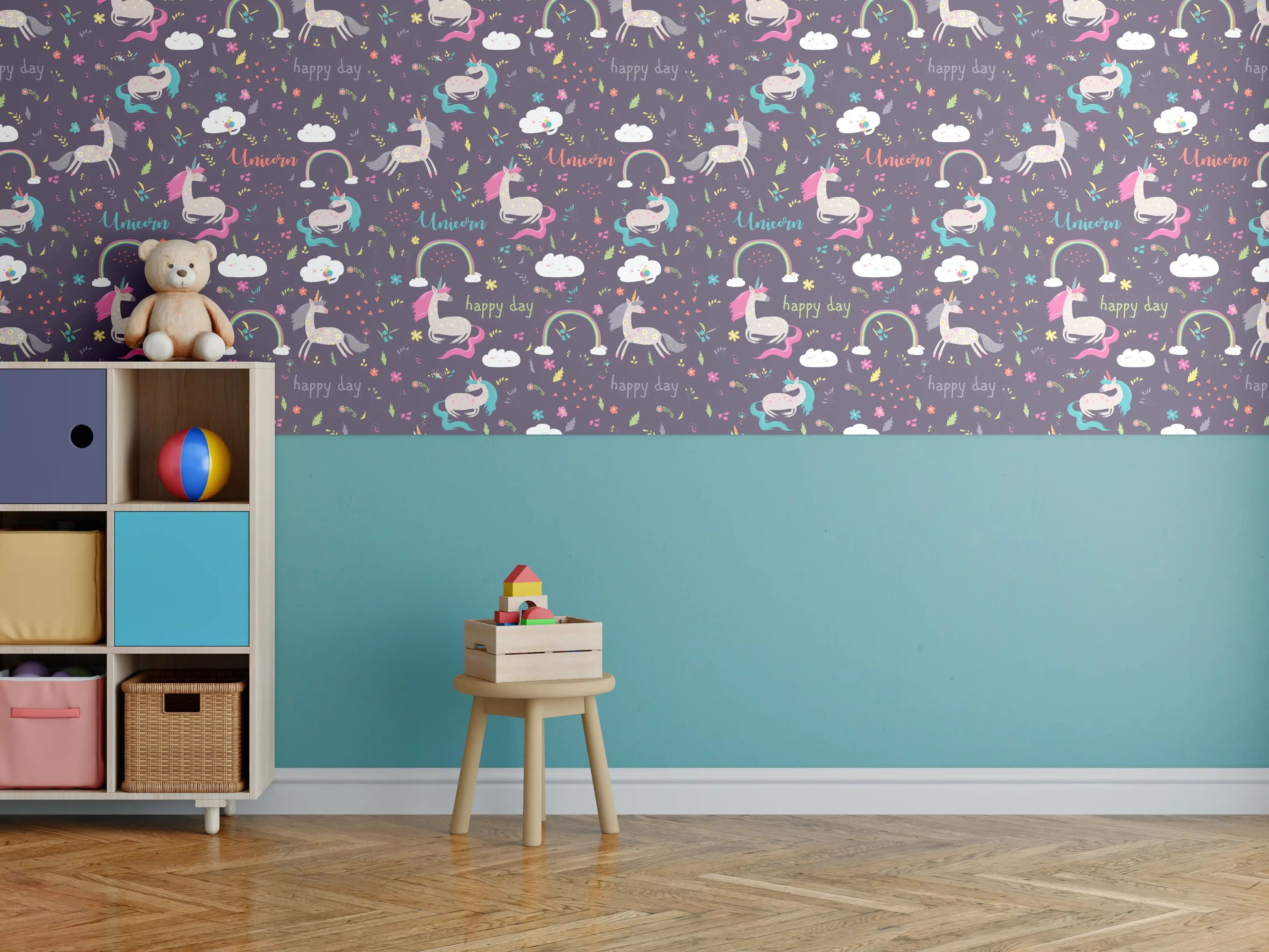 Kinderzimmer Wandgestaltung - Himmel voller bunter Drachen bei Sonnenuntergang