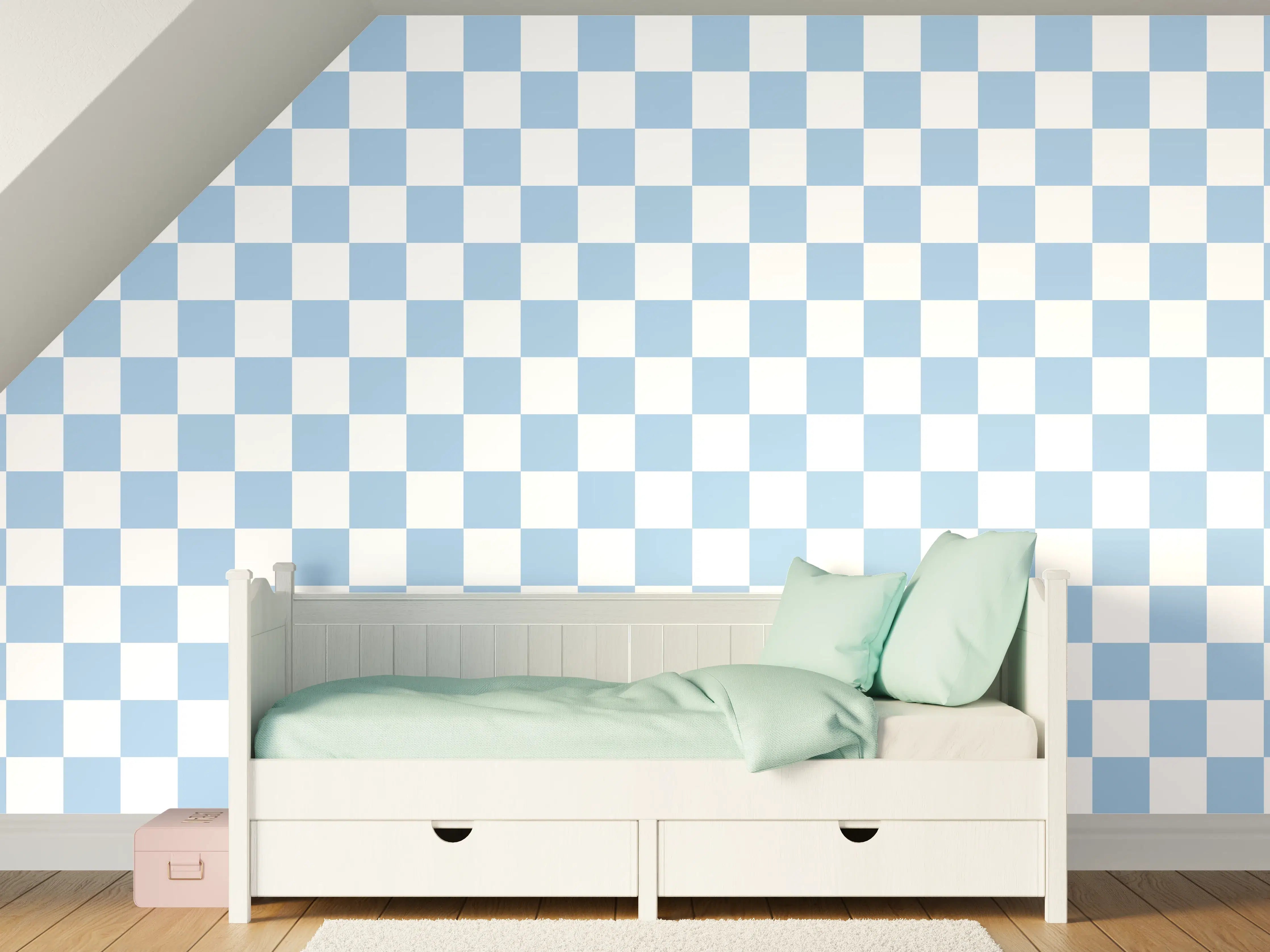 Kinderzimmer Wandgestaltung - Himmelblau-Graue Fliesen