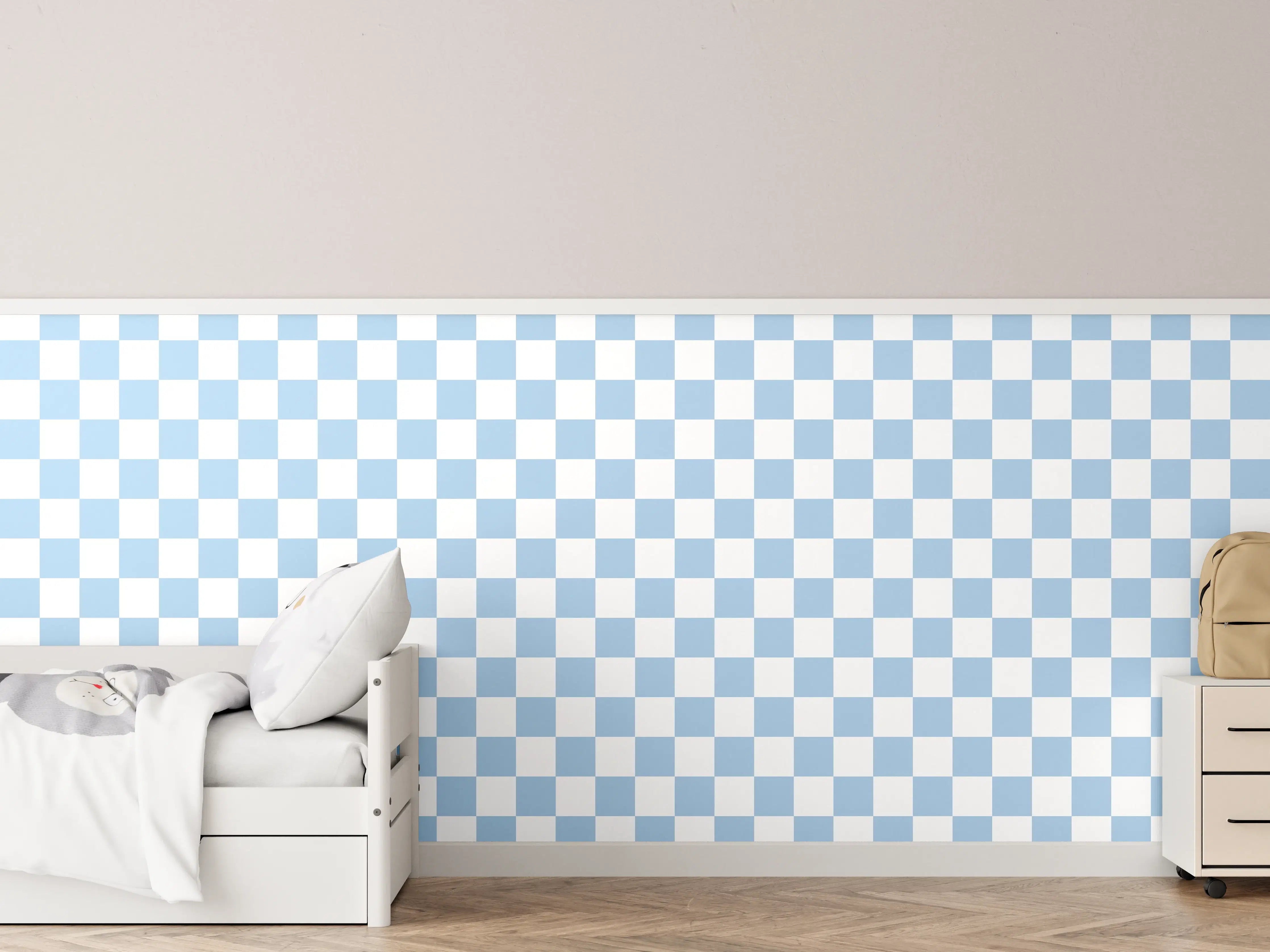 Kinderzimmer Wandgestaltung - Himmelblau-Graue Fliesen