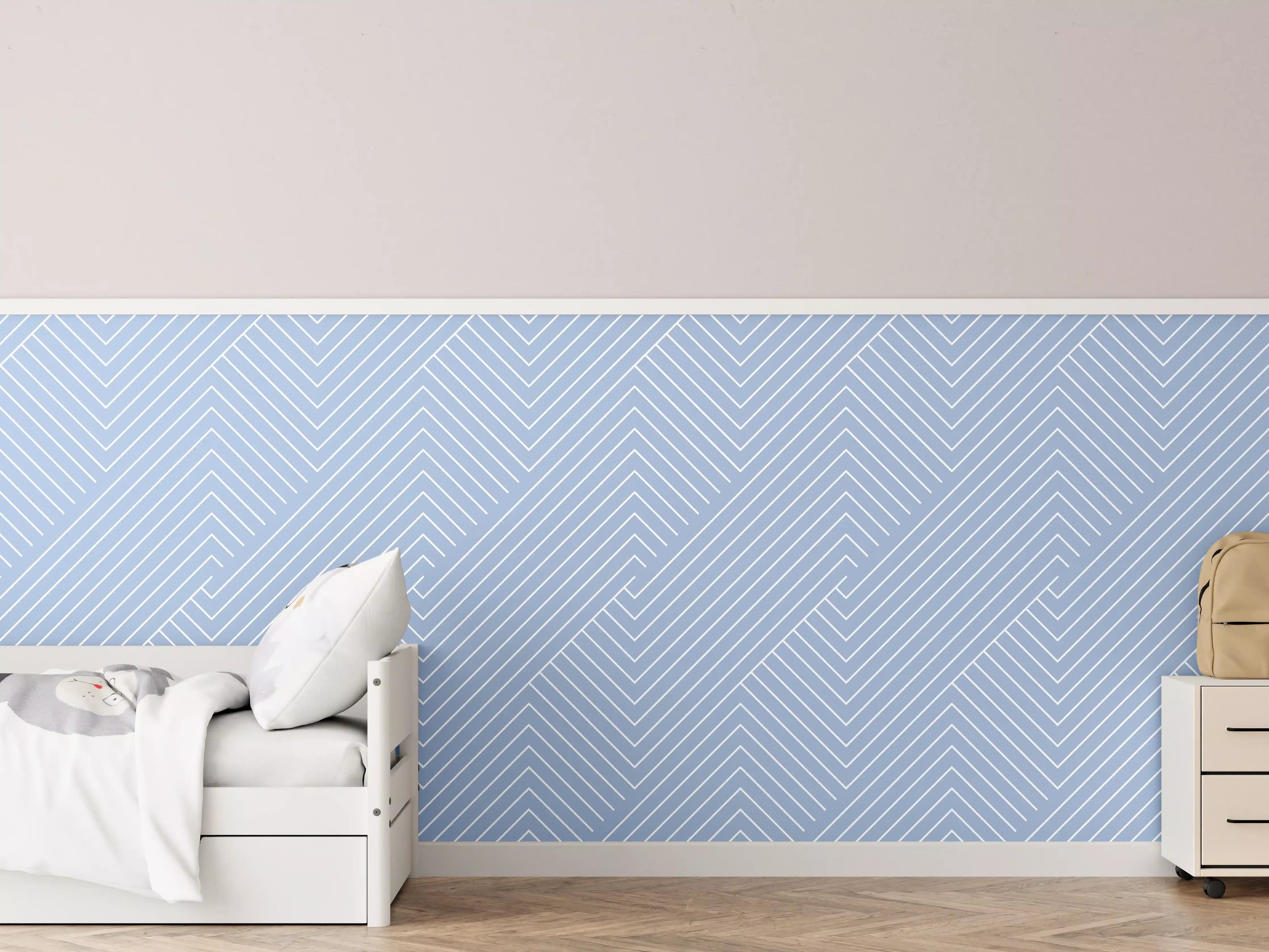 Kinderzimmer Wandgestaltung - Himmelblaue Intreccio-Mustertechnik