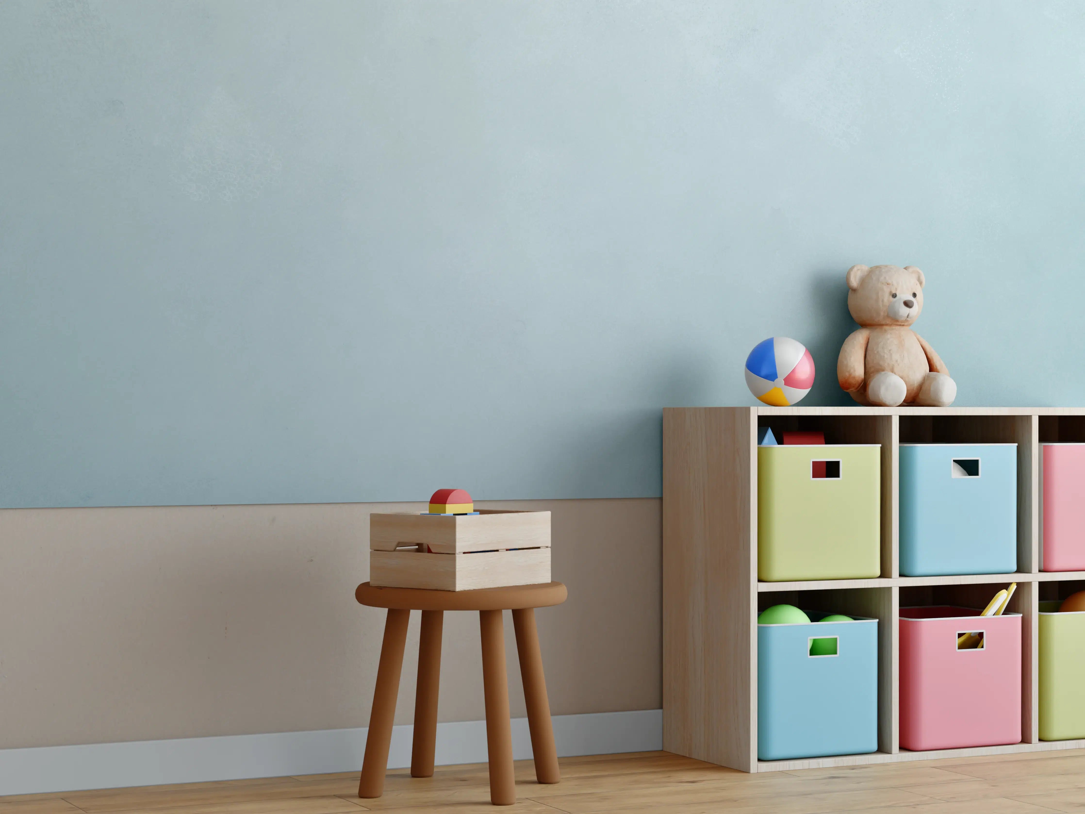 Kinderzimmer Wandgestaltung - Himmelblaue Wand mit sanfter Textur