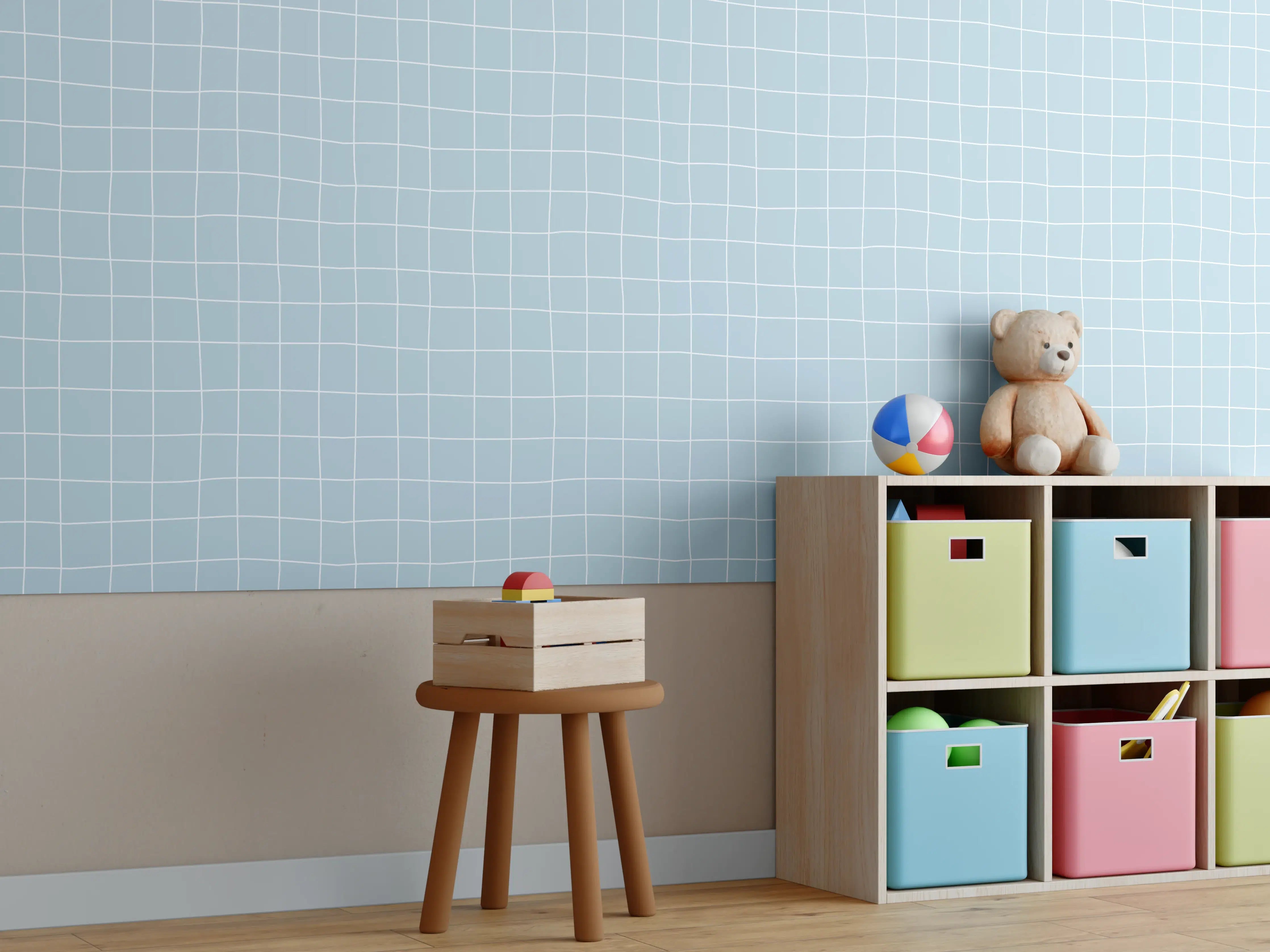 Kinderzimmer Wandgestaltung - Himmelblauer Buntglas-Textur mit feinen Linien