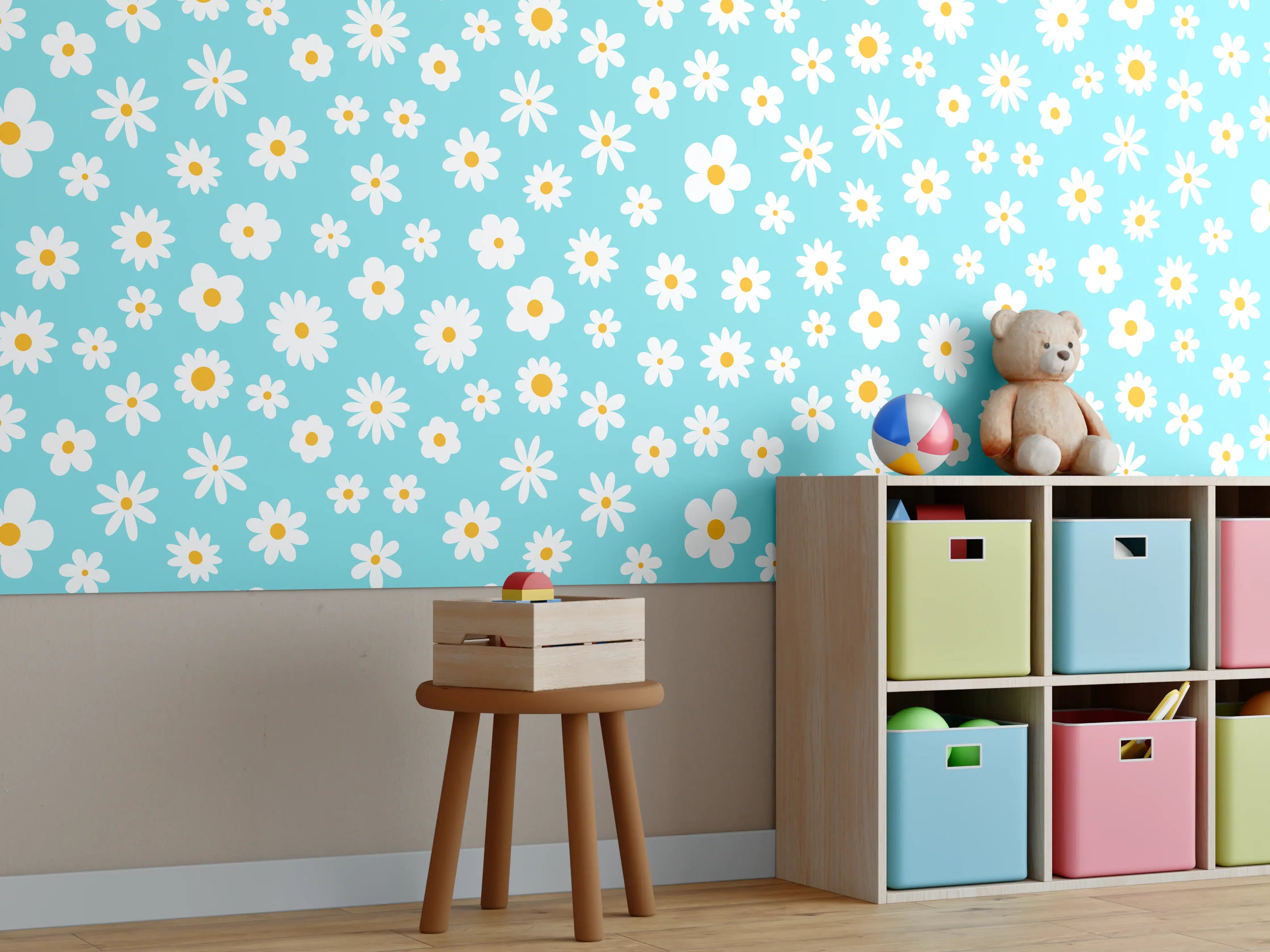 Kinderzimmer Wandgestaltung - Himmelblauer Himmel mit weißen Wolken