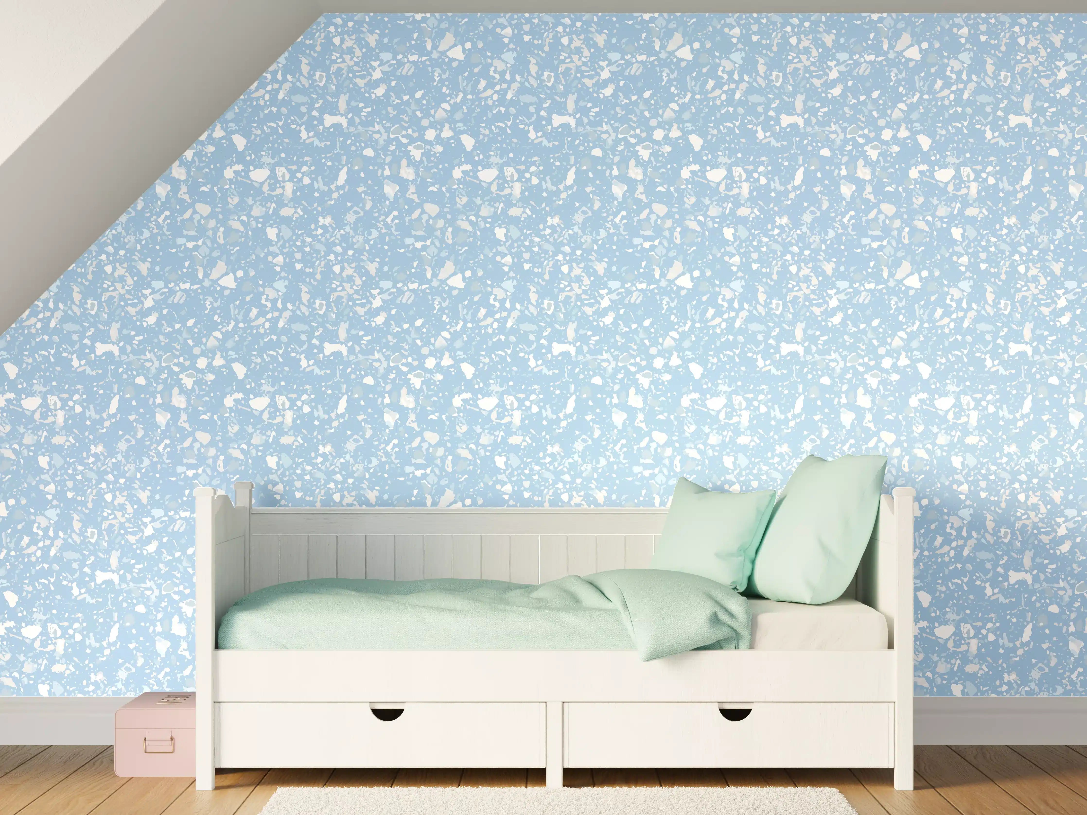 Kinderzimmer Wandgestaltung - Himmelblauer Terrazzo-Boden