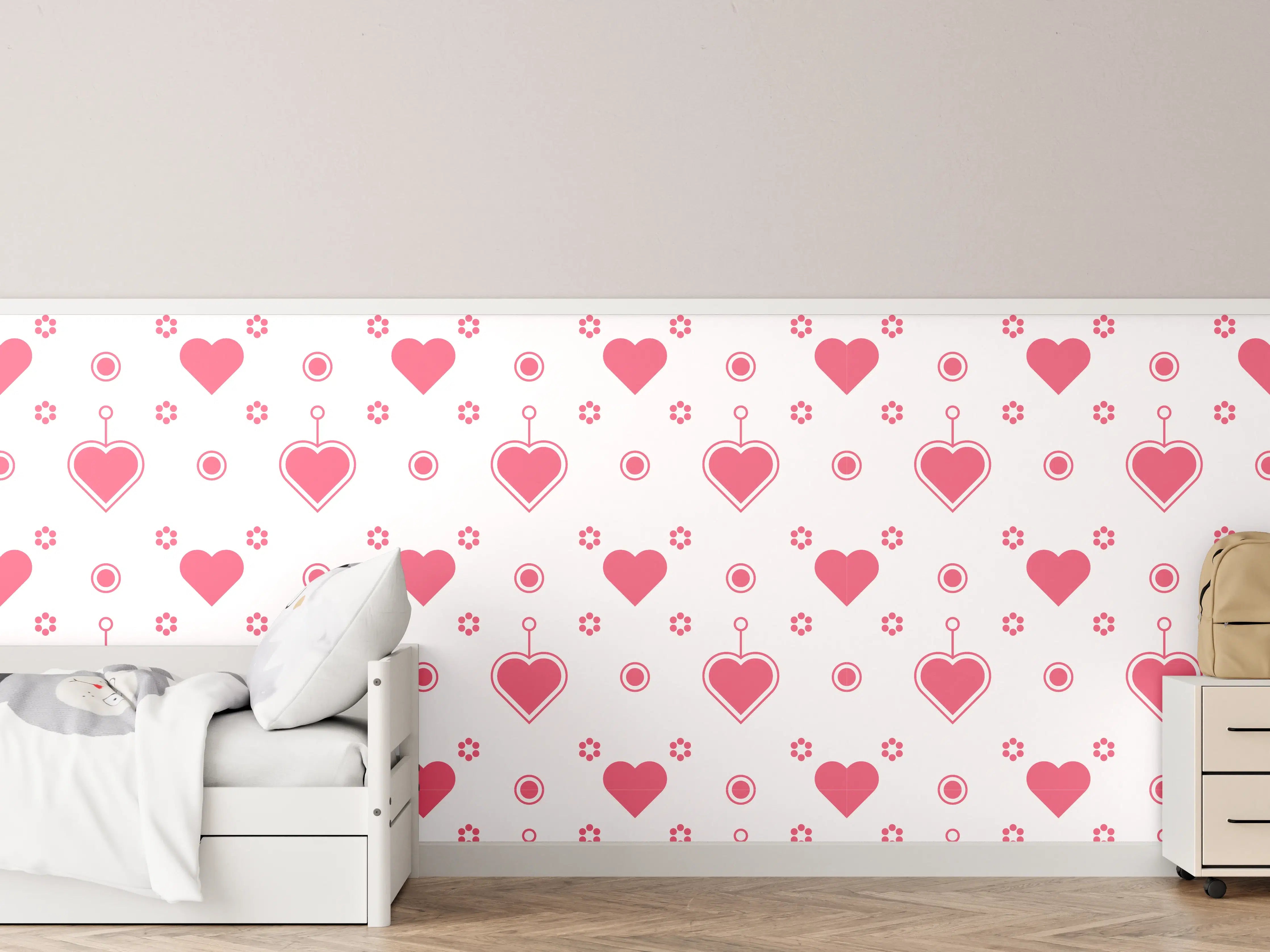 Kinderzimmer Wandgestaltung - Hintergrund mit Herzen und Kreisen in Pink und Weiß
