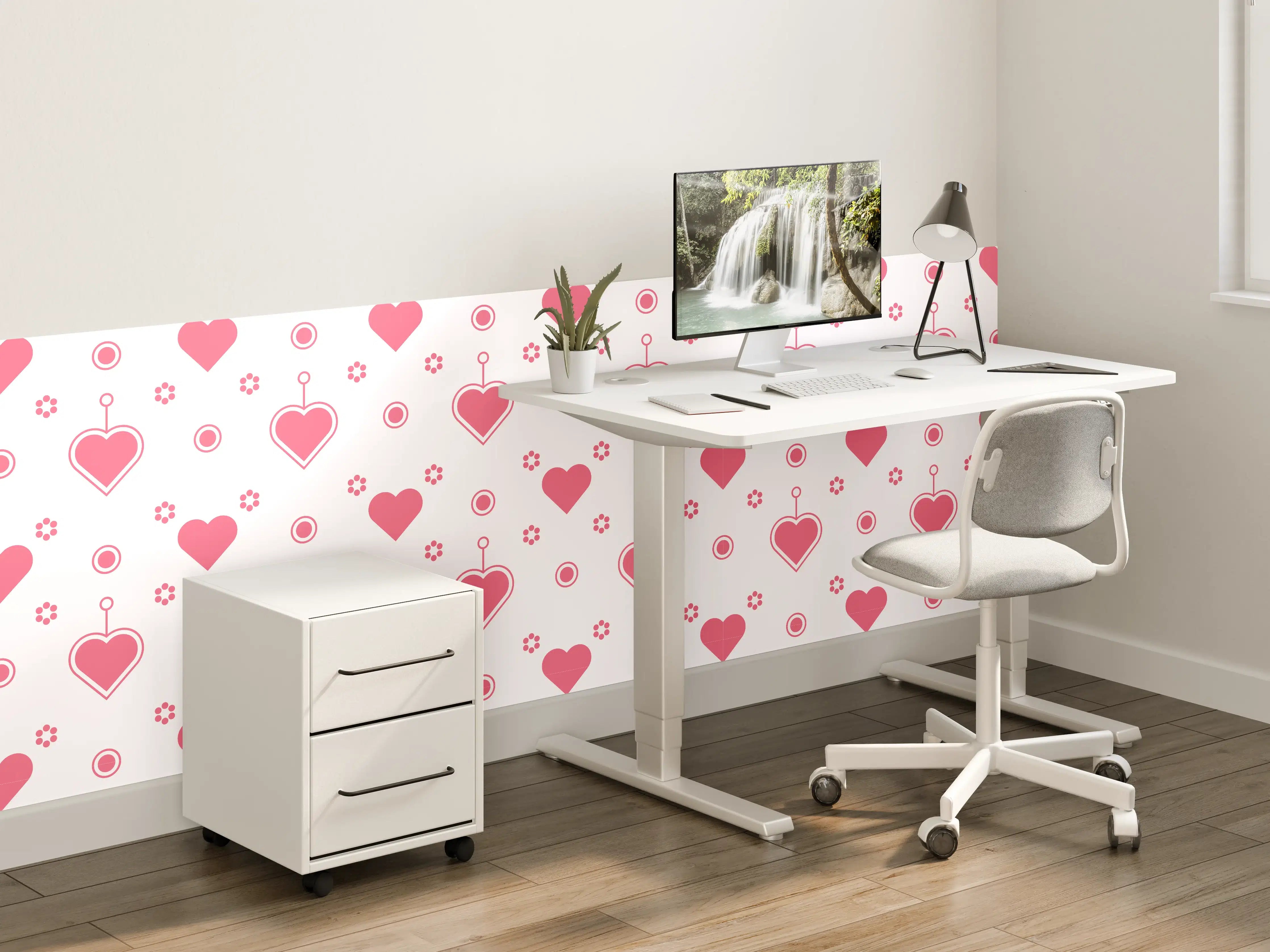 Kinderzimmer Wandgestaltung - Hintergrund mit Herzen und Kreisen in Pink und Weiß
