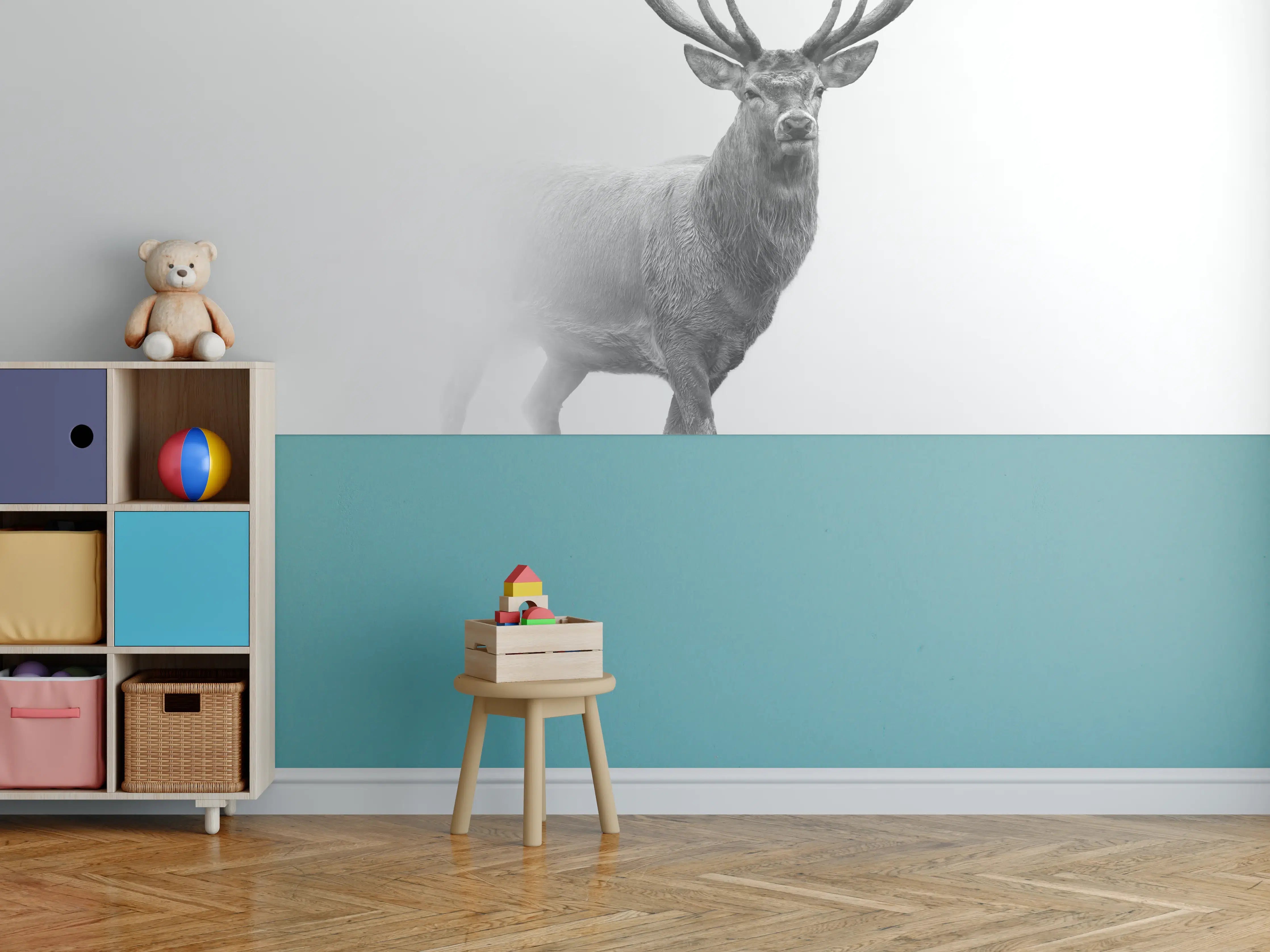 Kinderzimmer Wandgestaltung - Hirsch Graustufenbild