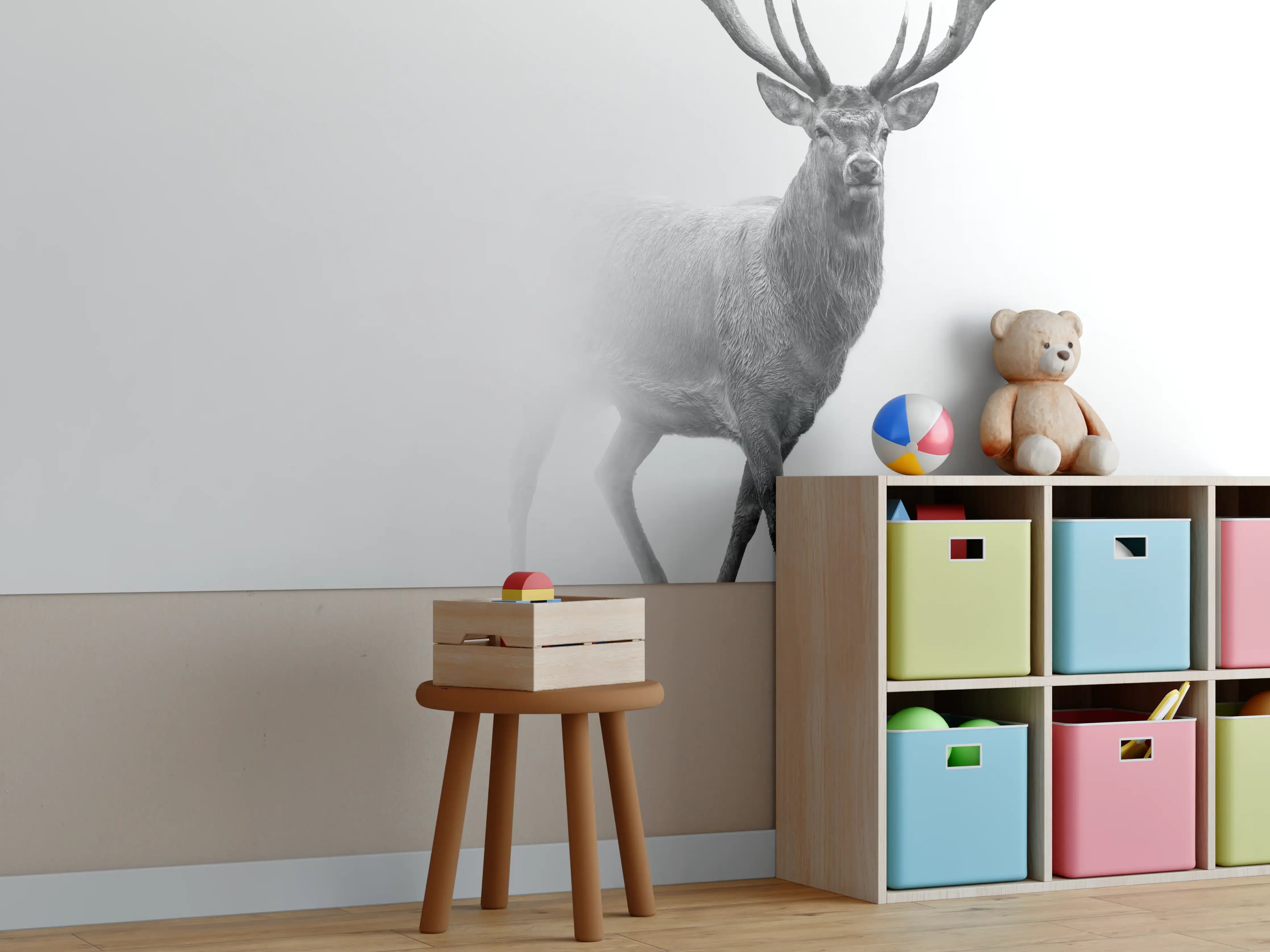 Kinderzimmer Wandgestaltung - Hirsch Graustufenbild
