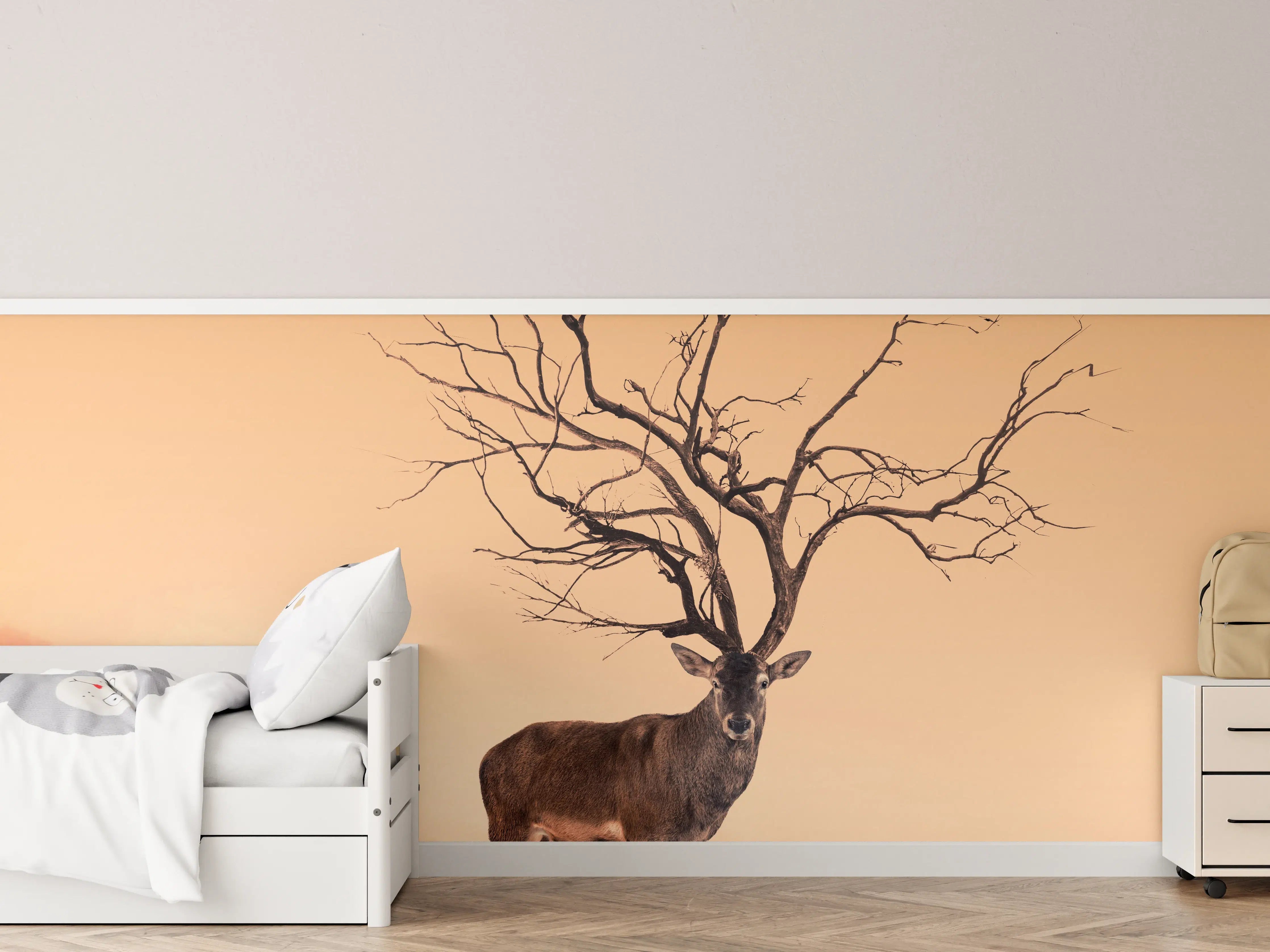 Kinderzimmer Wandgestaltung - Hirsch mit abstraktem Baum-Geweih