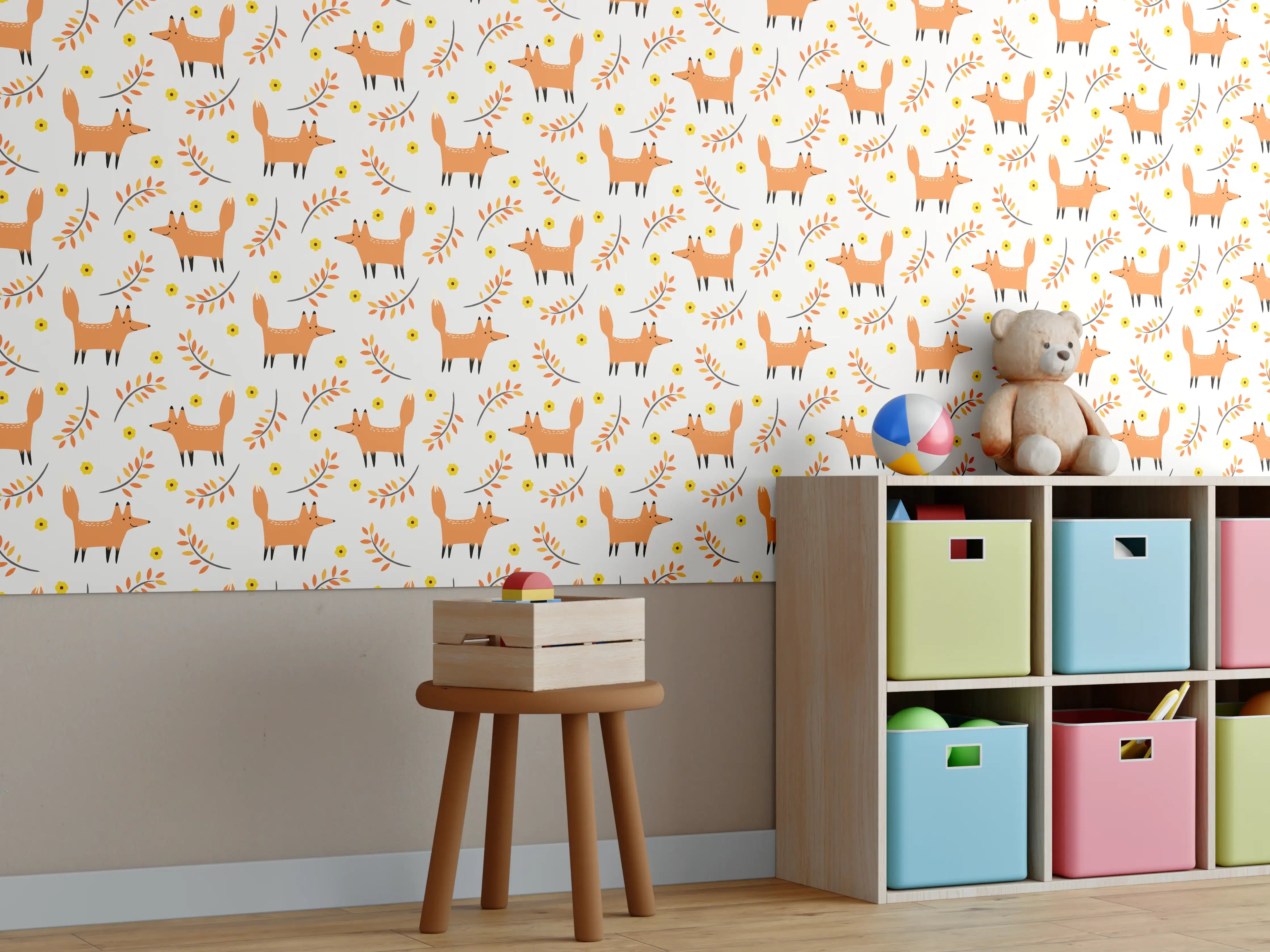 Kinderzimmer Wandgestaltung - Hirschmotive mit warmen Braun- und Orangetönen