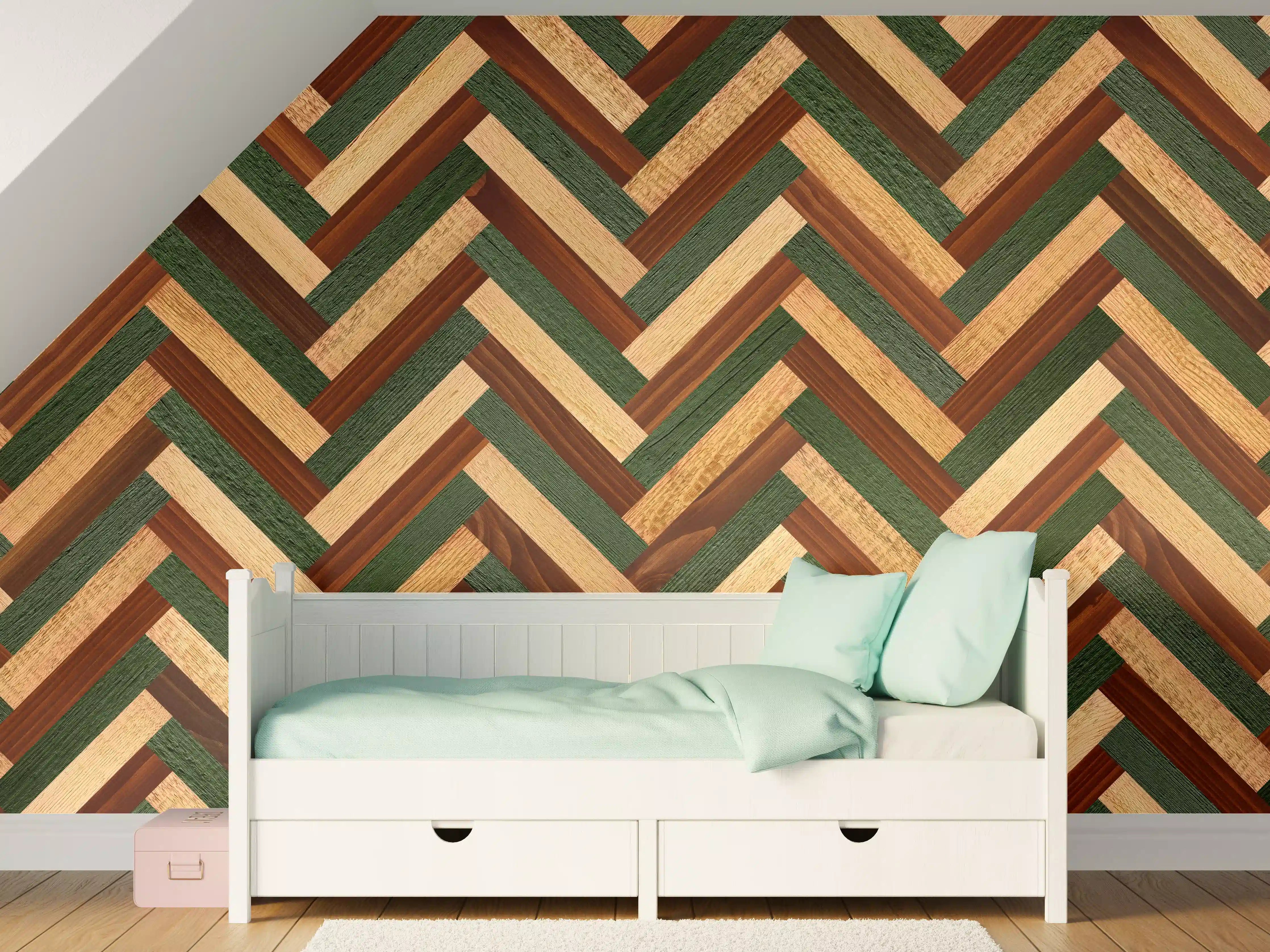 Kinderzimmer Wandgestaltung - Hölzernes buntes Muster