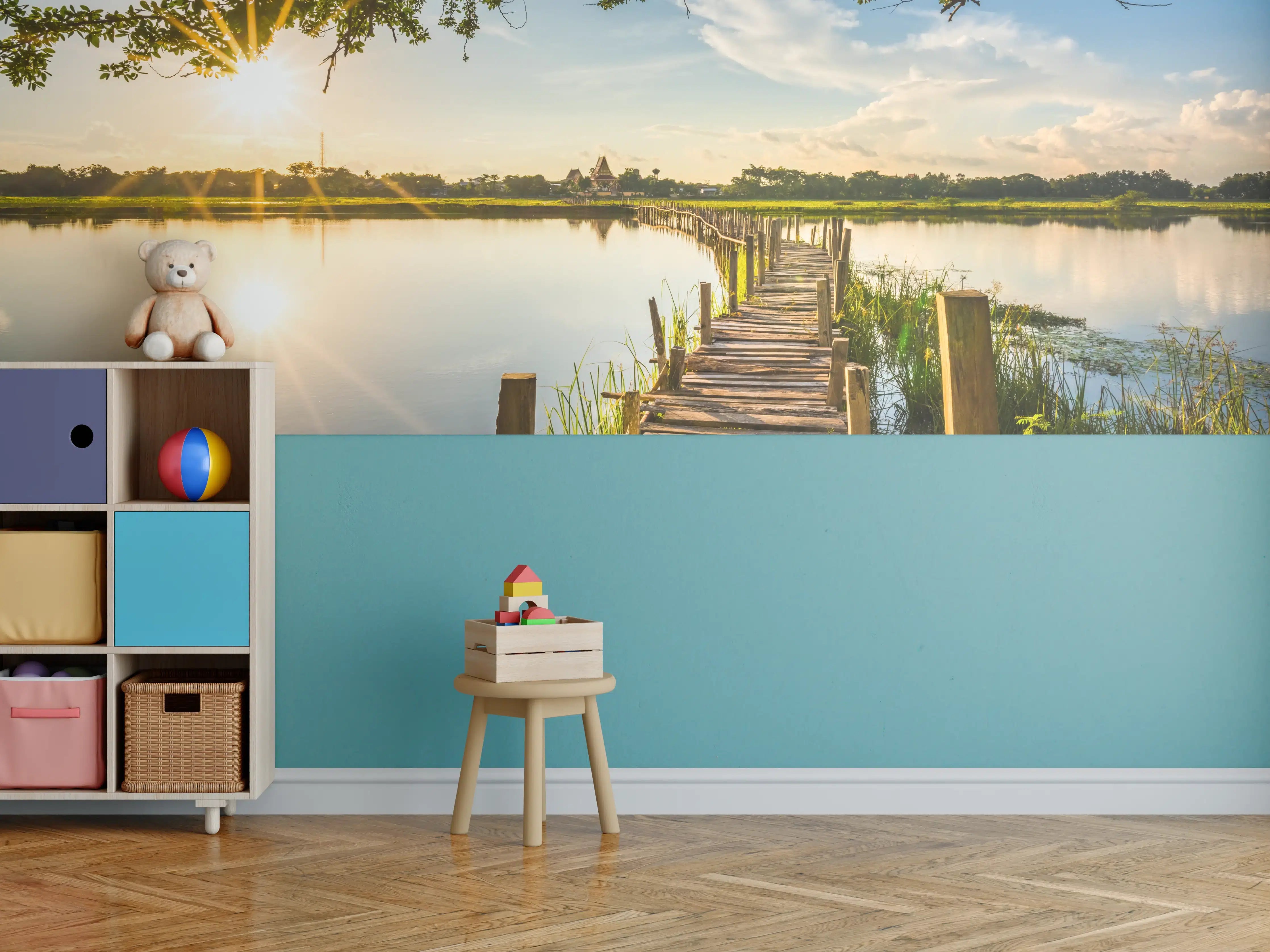 Kinderzimmer Wandgestaltung - Holzbrücke am See - Thailand