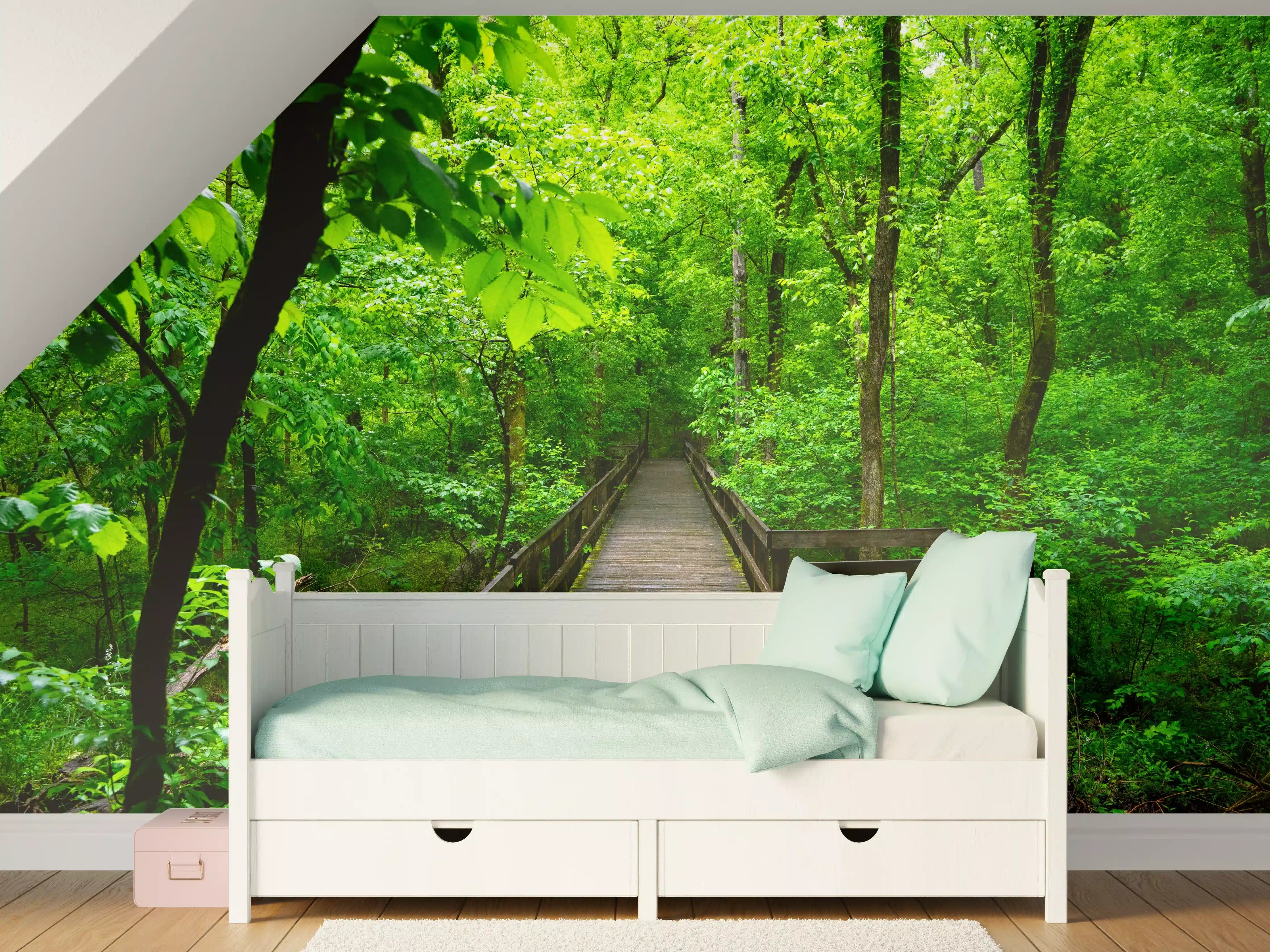 Kinderzimmer Wandgestaltung - Holzbrücke im Wald - Congaree Nationalpark