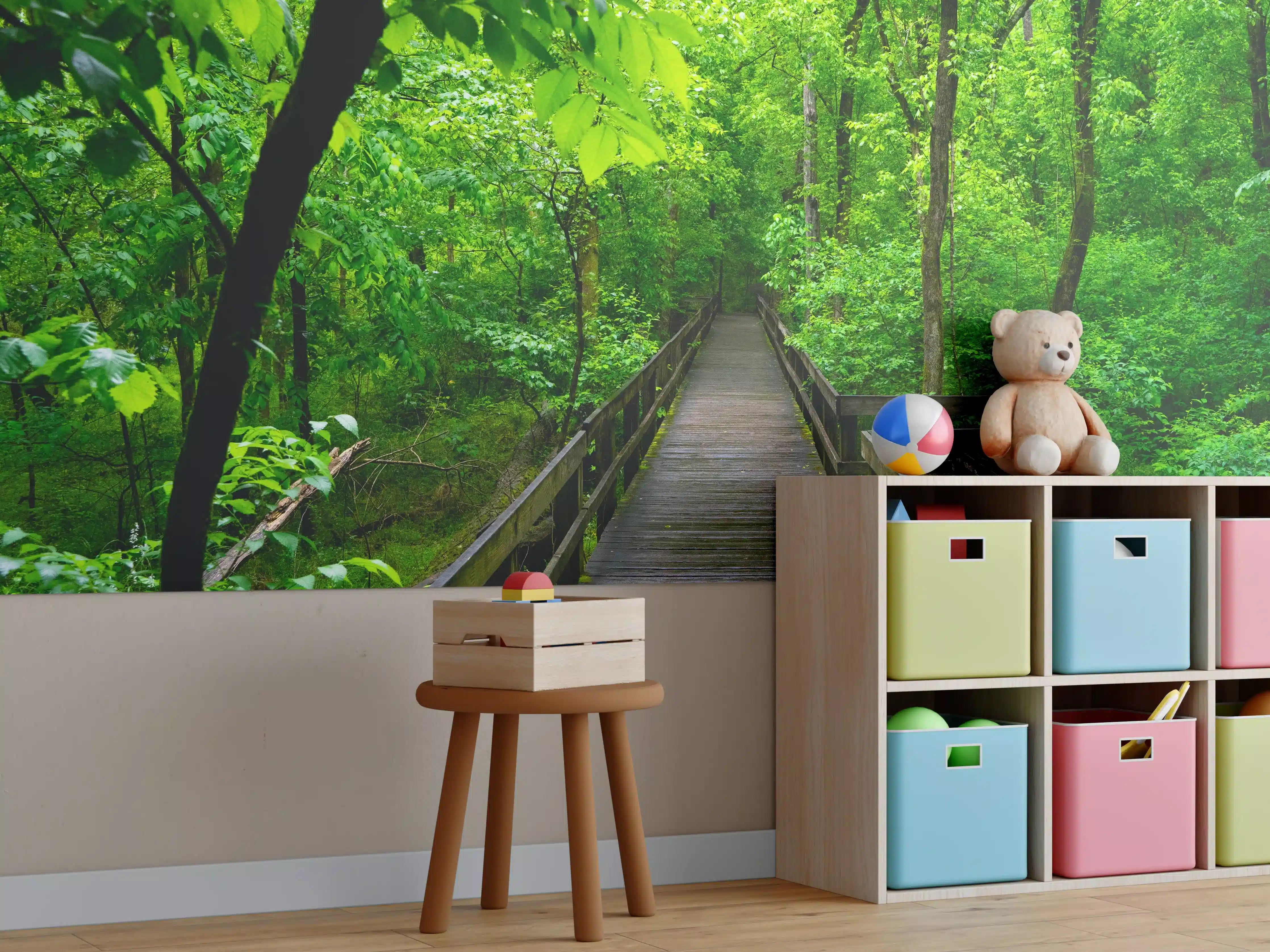 Kinderzimmer Wandgestaltung - Holzbrücke im Wald - Congaree Nationalpark