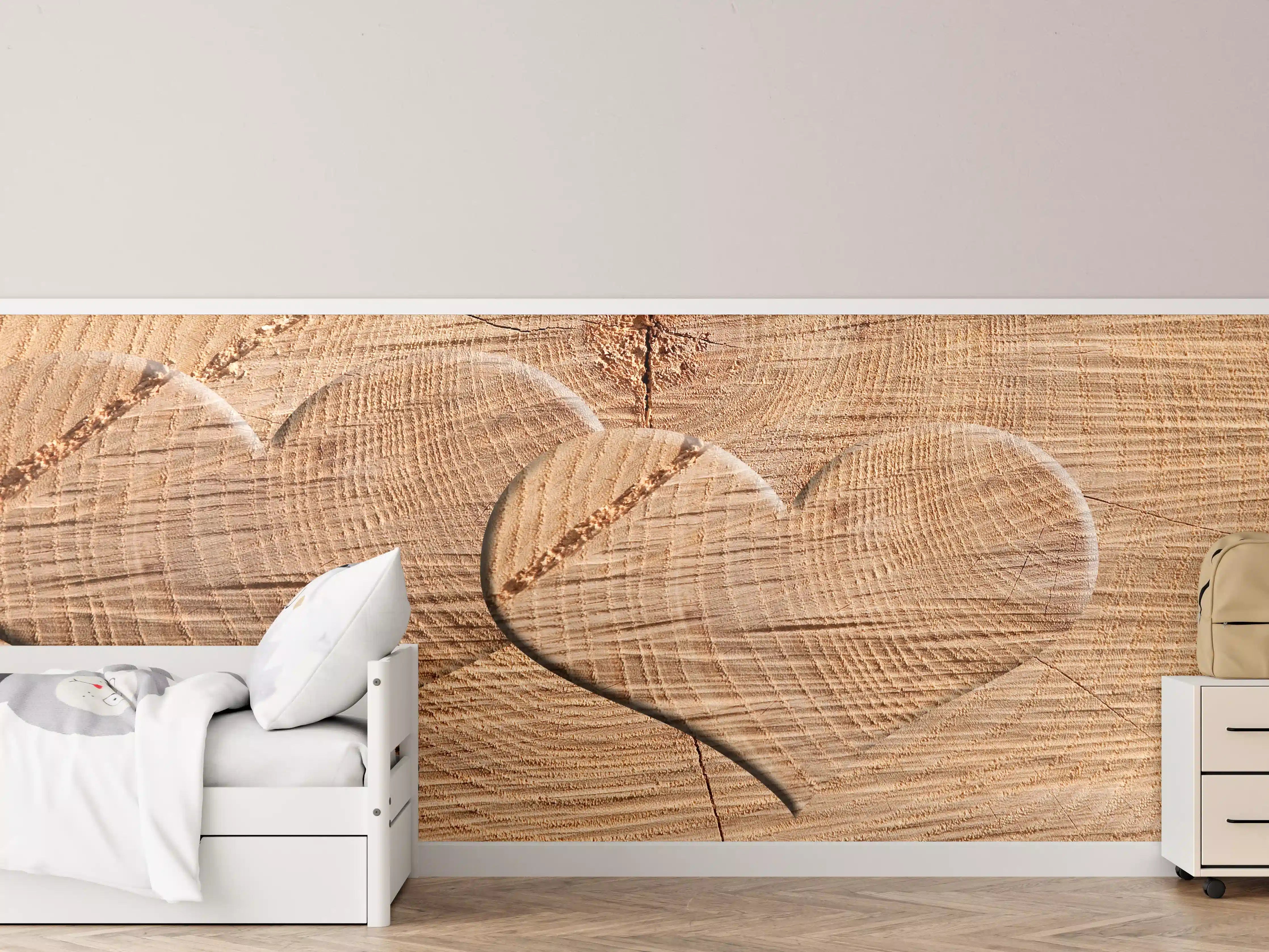 Kinderzimmer Wandgestaltung - Holzherz mit natürlicher Maserung