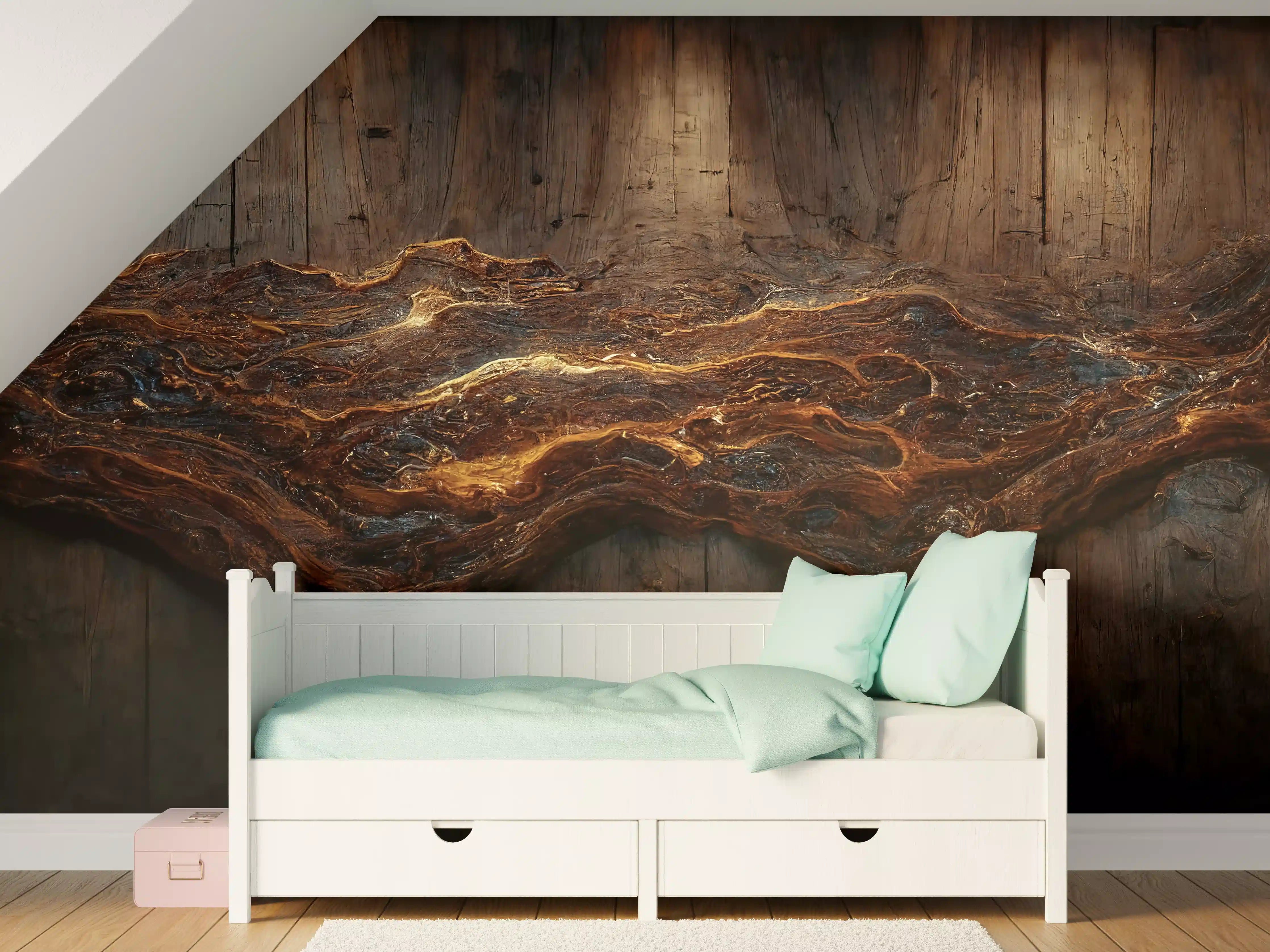 Kinderzimmer Wandgestaltung - Holzplatte mit blauem Epoxid