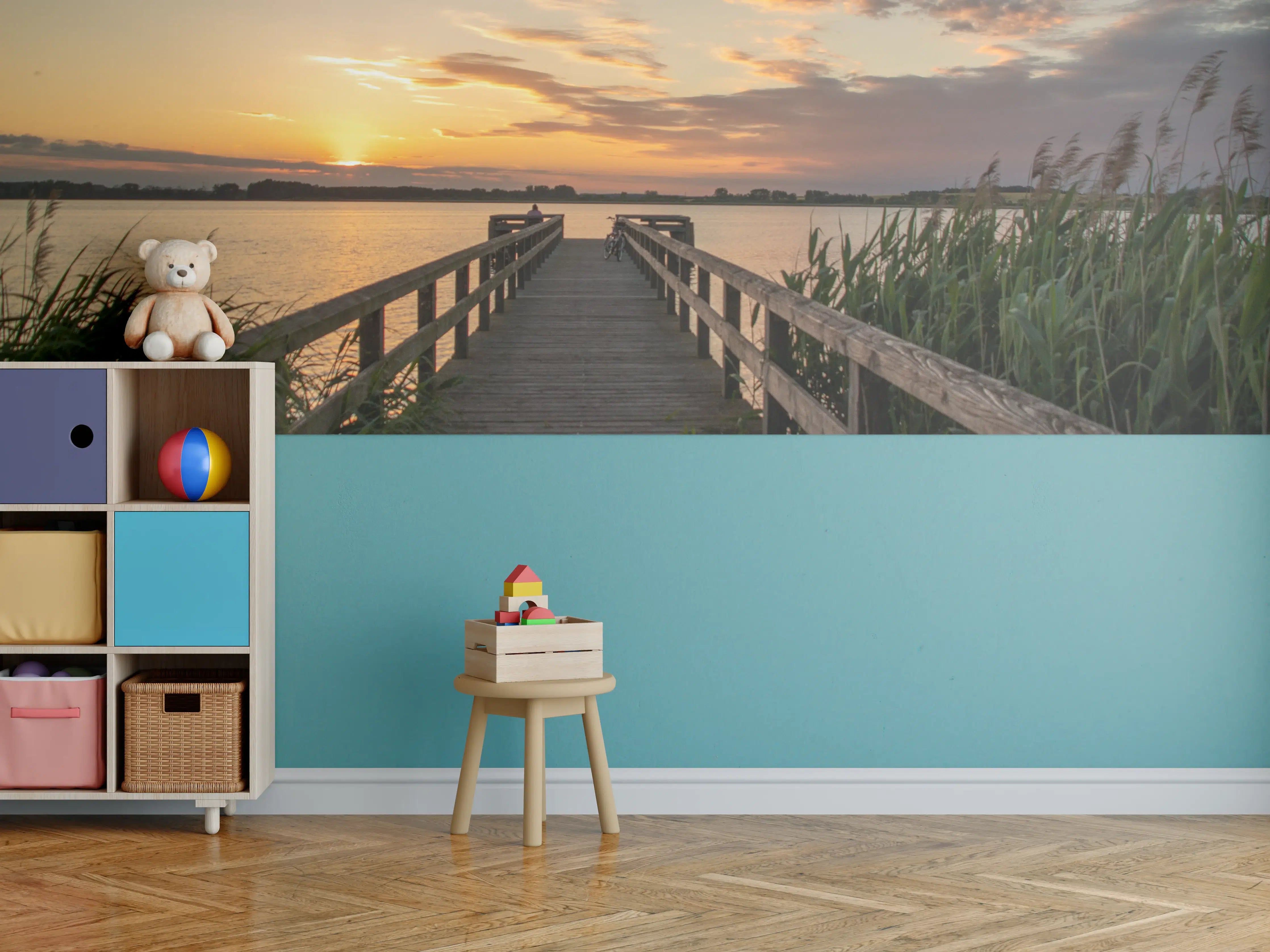 Kinderzimmer Wandgestaltung - Holzsteg am Abend - Teterower See
