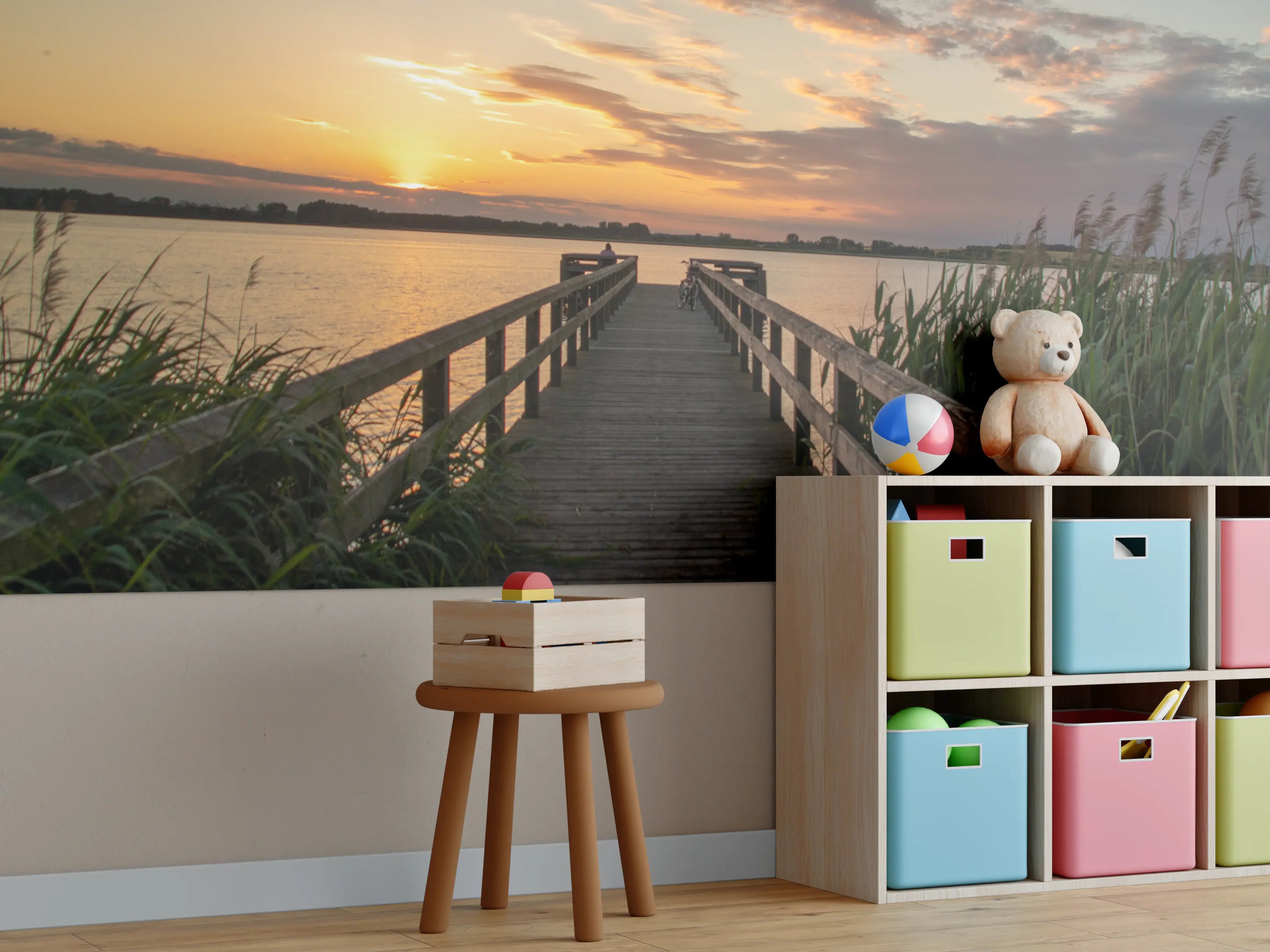 Kinderzimmer Wandgestaltung - Holzsteg am Abend - Teterower See