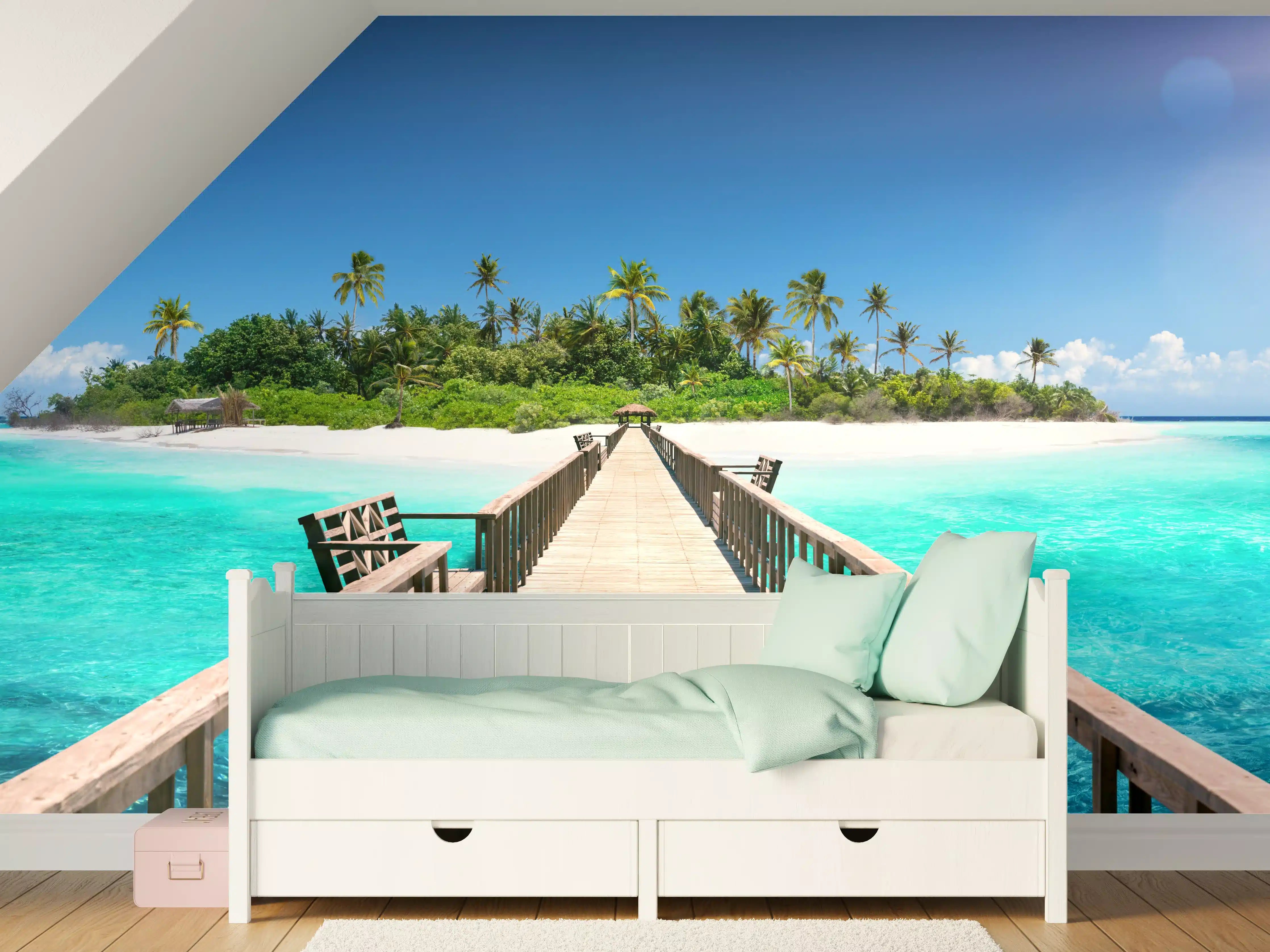 Kinderzimmer Wandgestaltung - Holzsteg zur tropischen Insel