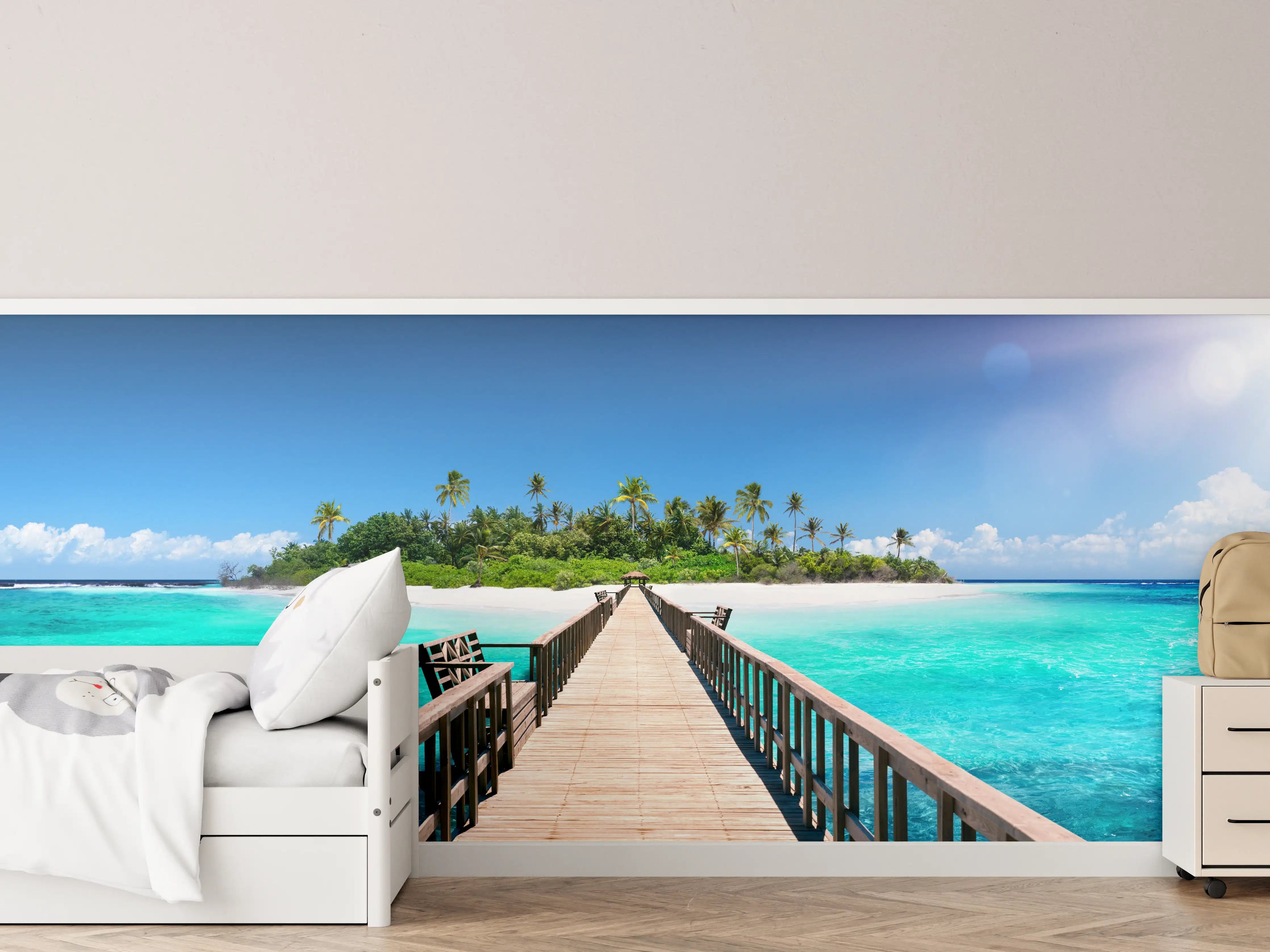 Kinderzimmer Wandgestaltung - Holzsteg zur tropischen Insel
