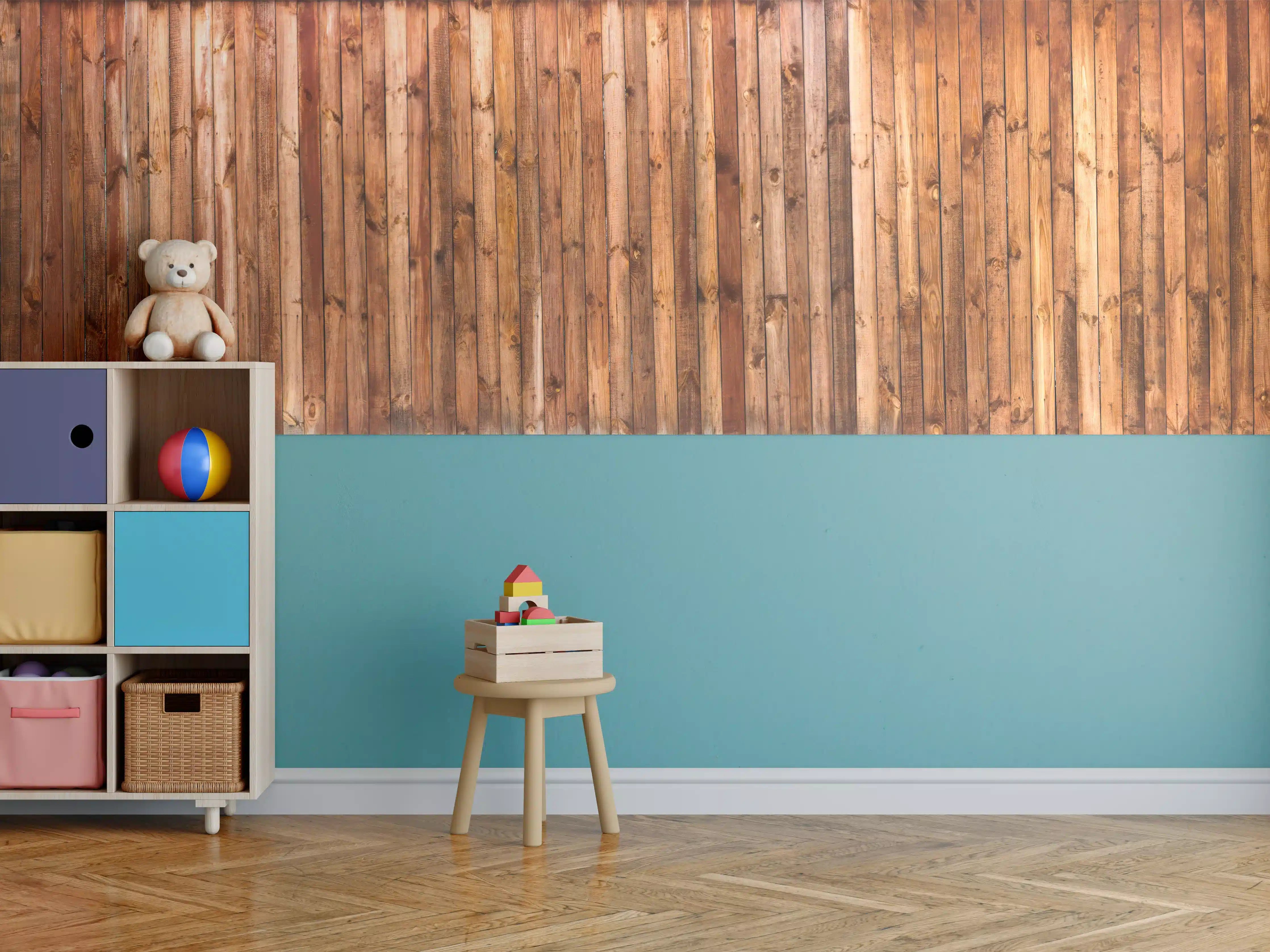 Kinderzimmer Wandgestaltung - Holzstruktur Planken Panorama