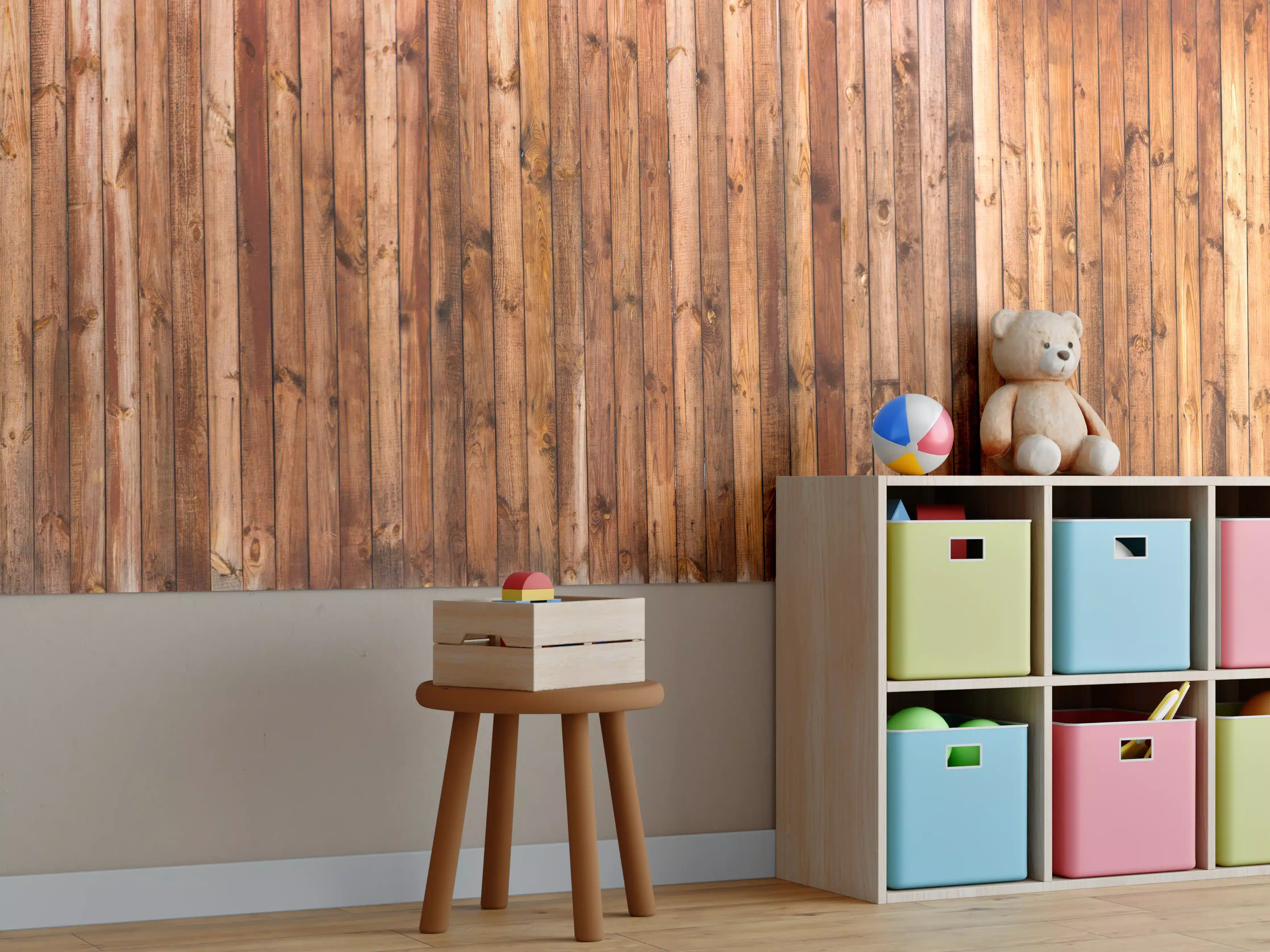 Kinderzimmer Wandgestaltung - Holzstruktur Planken Panorama