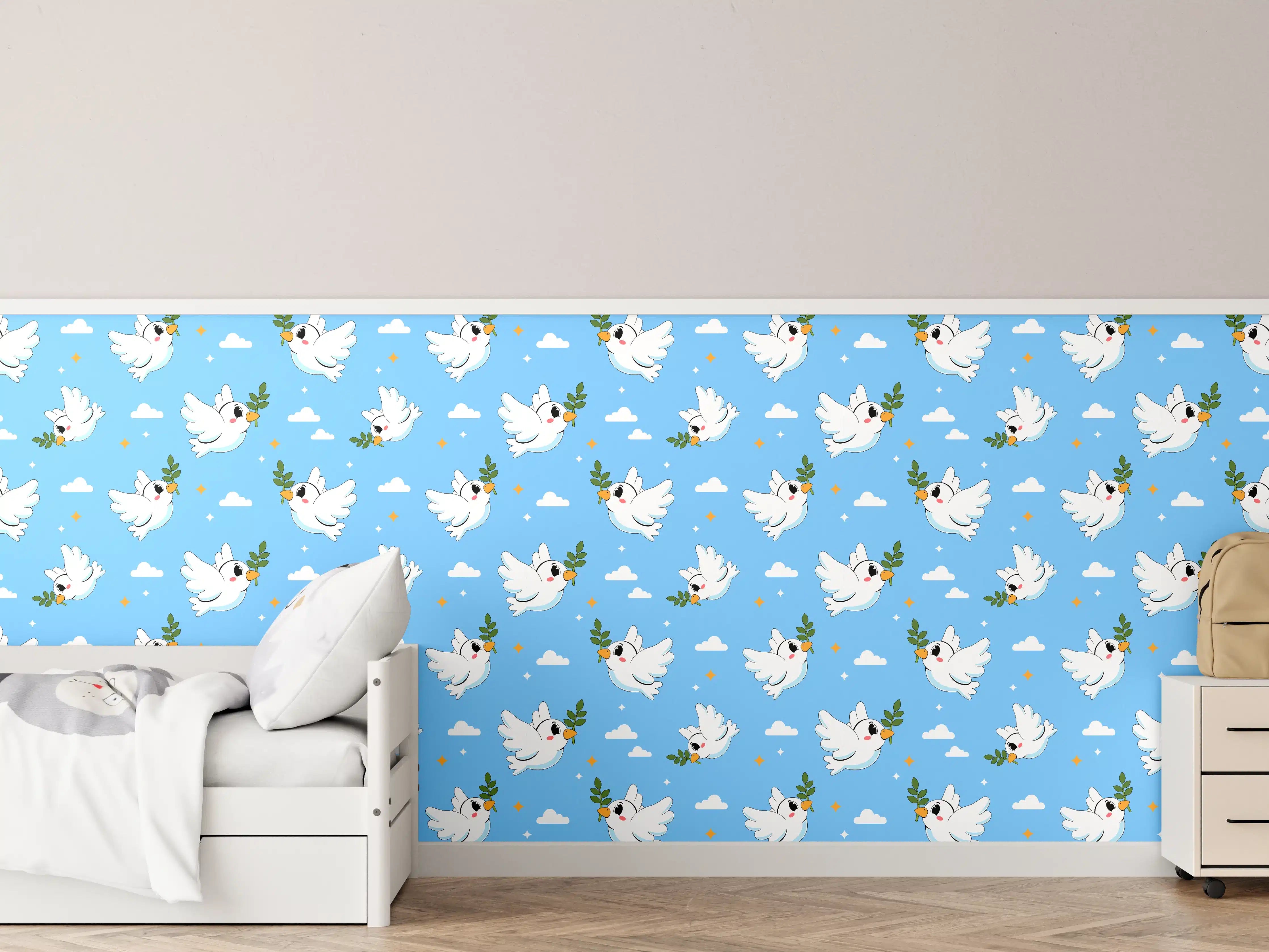 Kinderzimmer Wandgestaltung - Hübscher blauer Himmel mit weißen Wolken