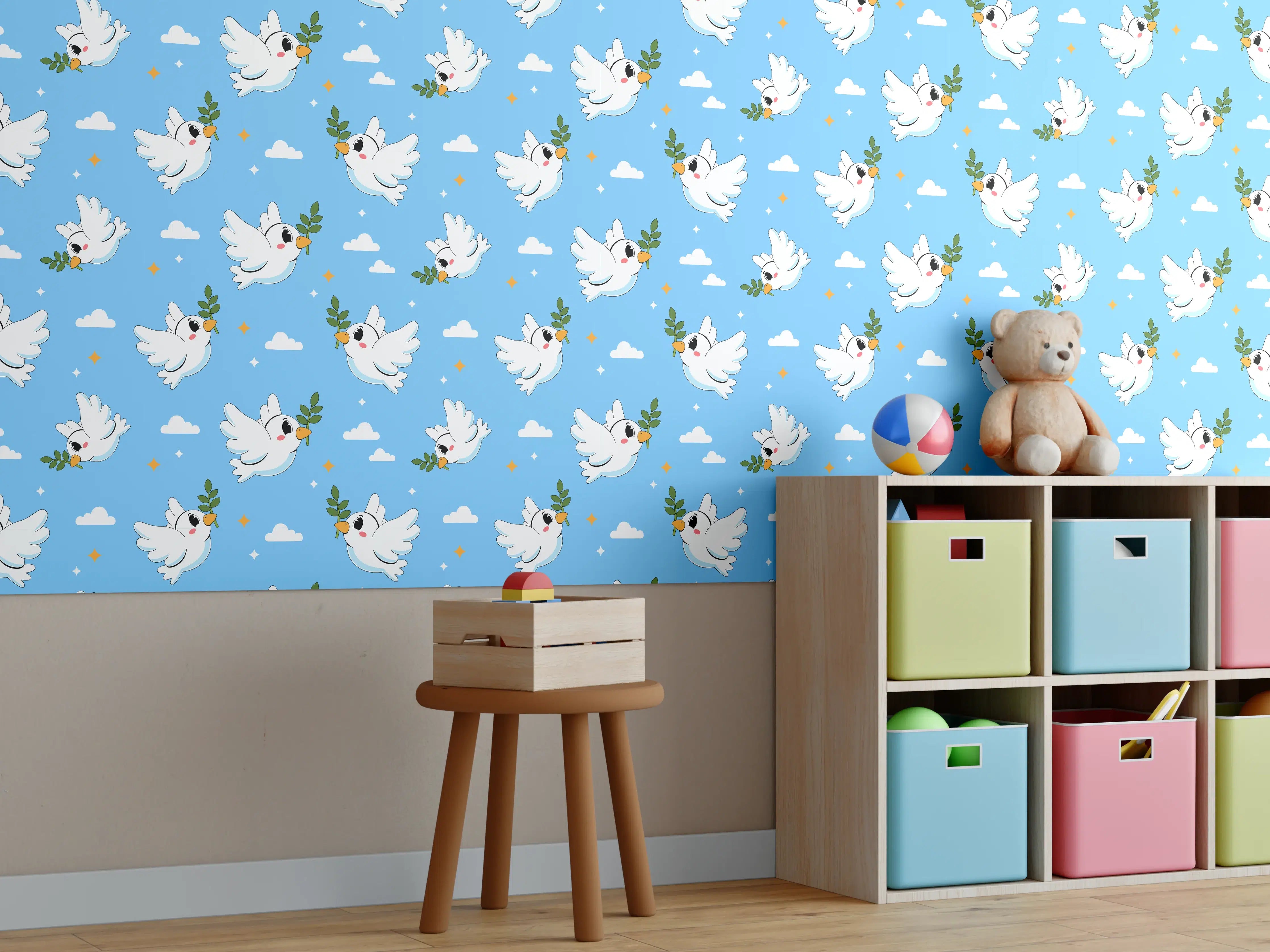 Kinderzimmer Wandgestaltung - Hübscher blauer Himmel mit weißen Wolken
