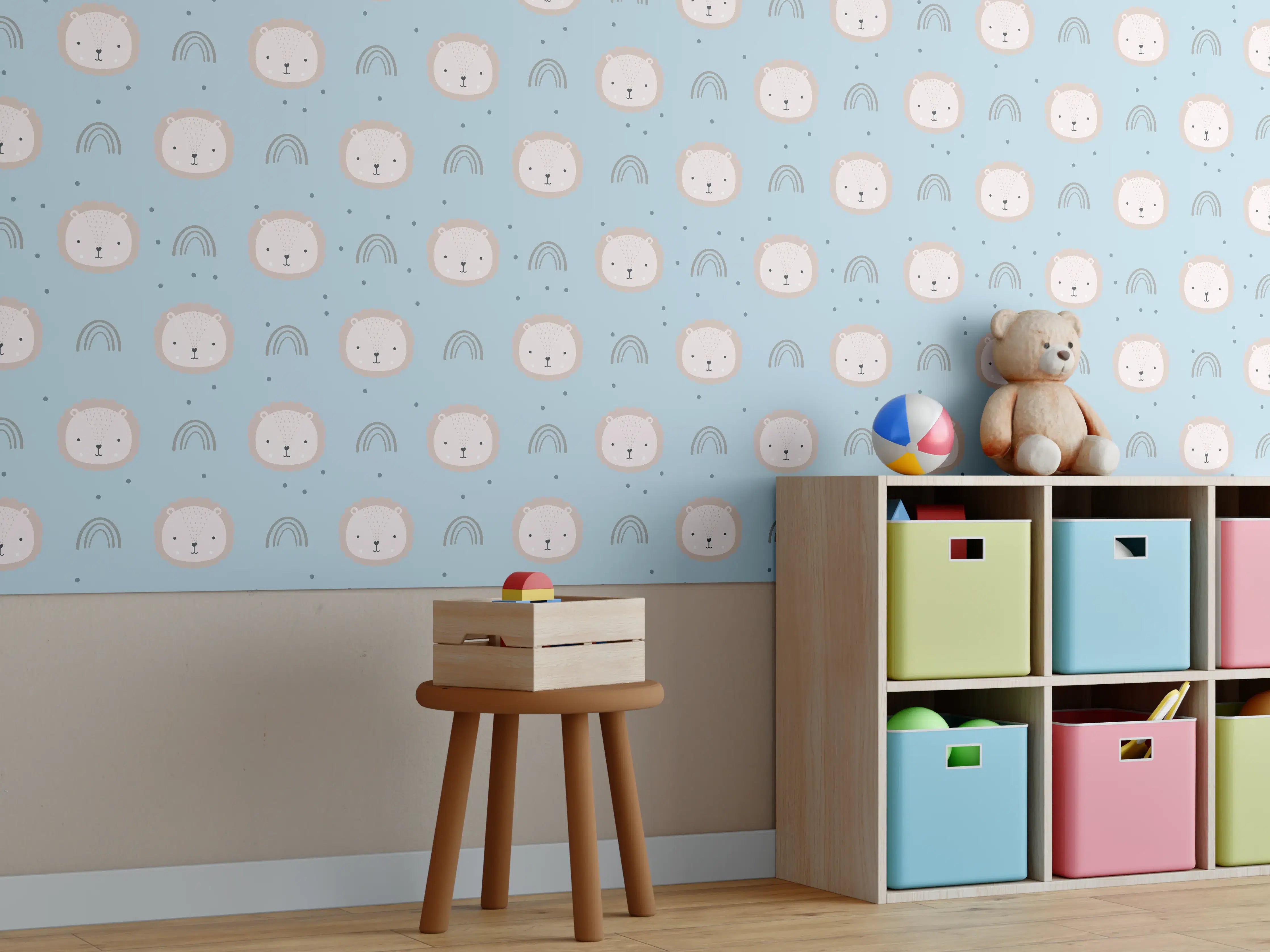 Kinderzimmer Wandgestaltung - Hübsches Baby-Benutzer, blauer Hintergrund, Kissen
