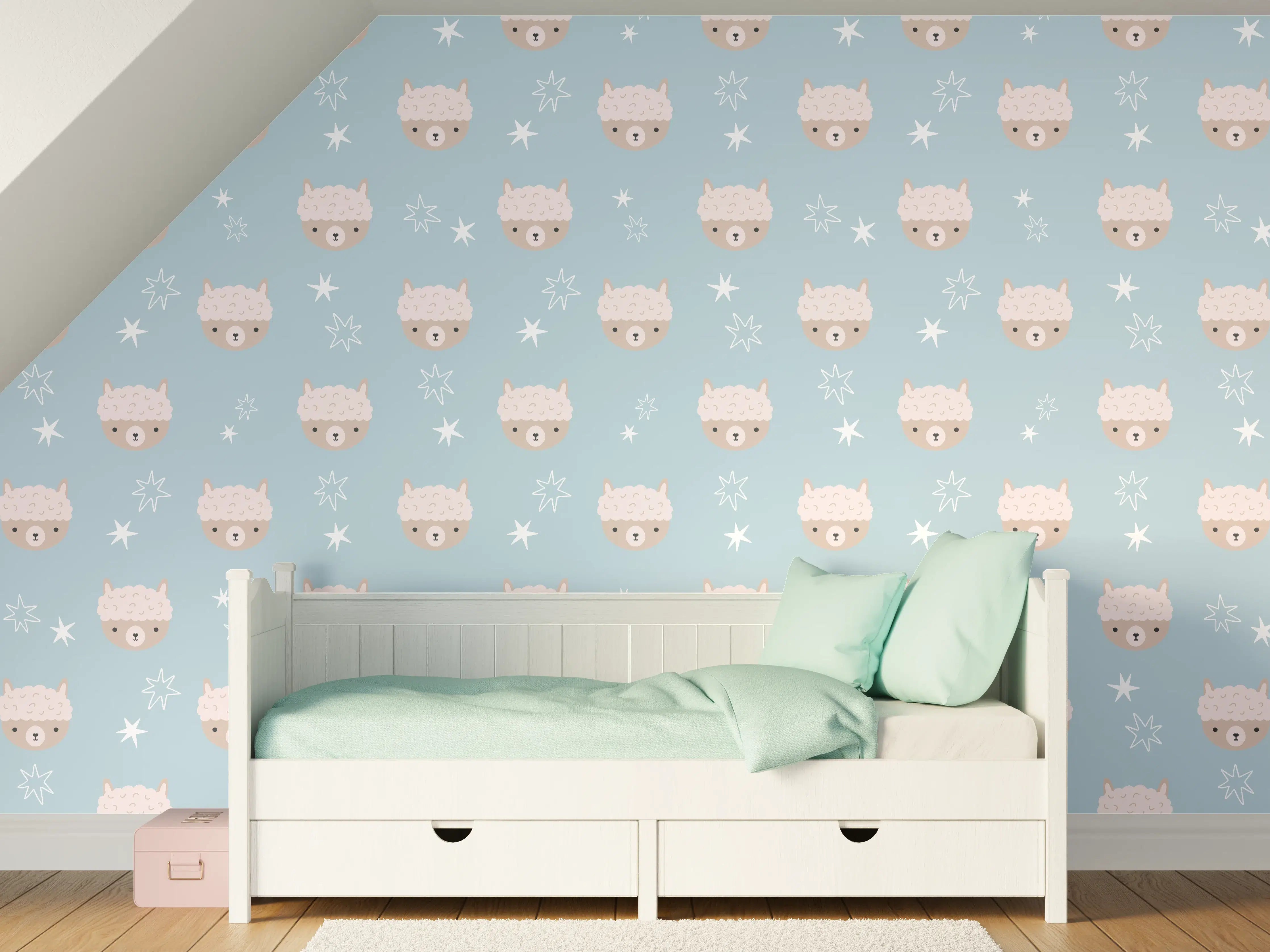 Kinderzimmer Wandgestaltung - Hübsches Himmelblau mit Wolkenmuster