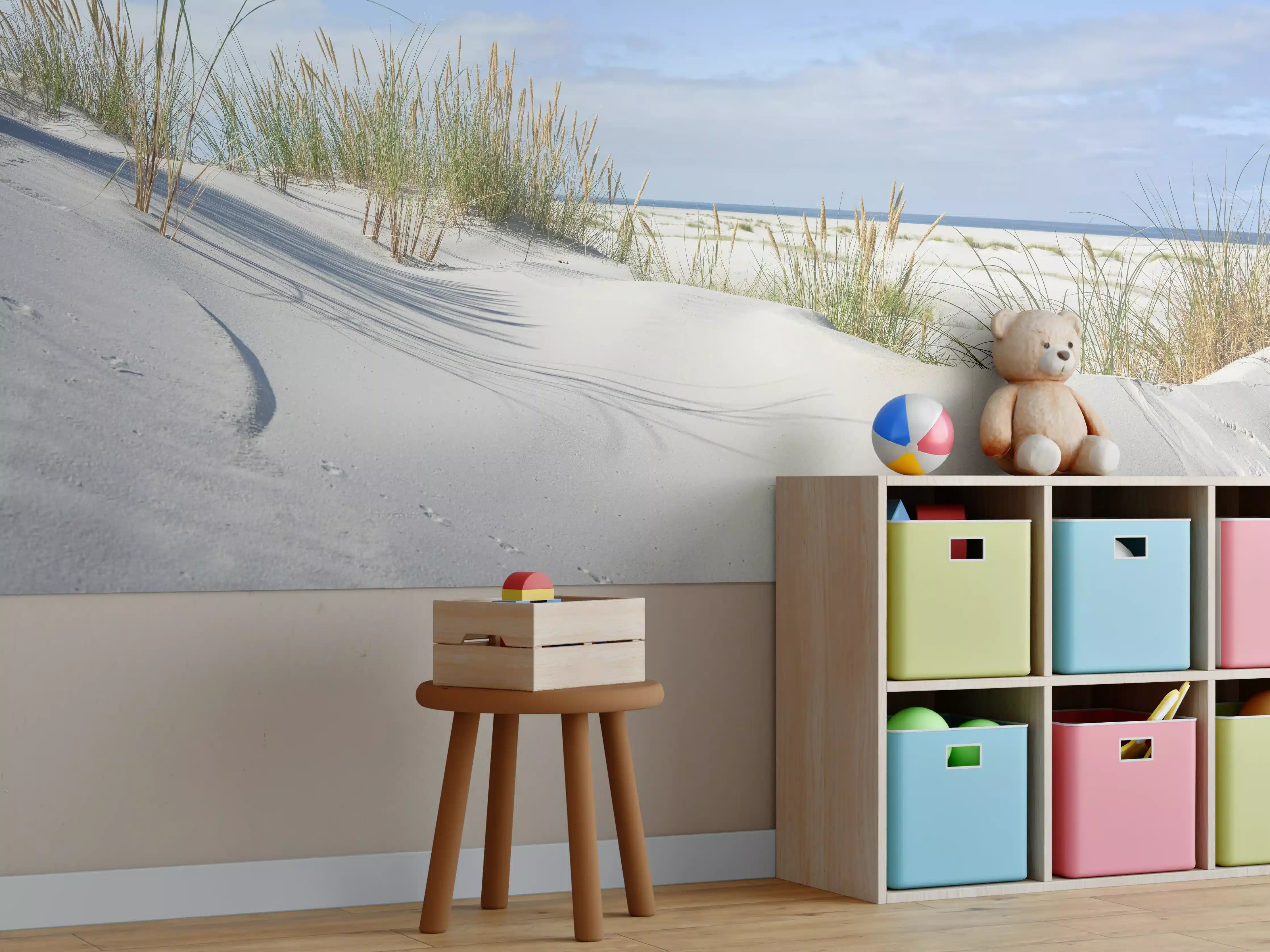 Kinderzimmer Wandgestaltung - Idyllische Dünenlandschaft mit Meerblick