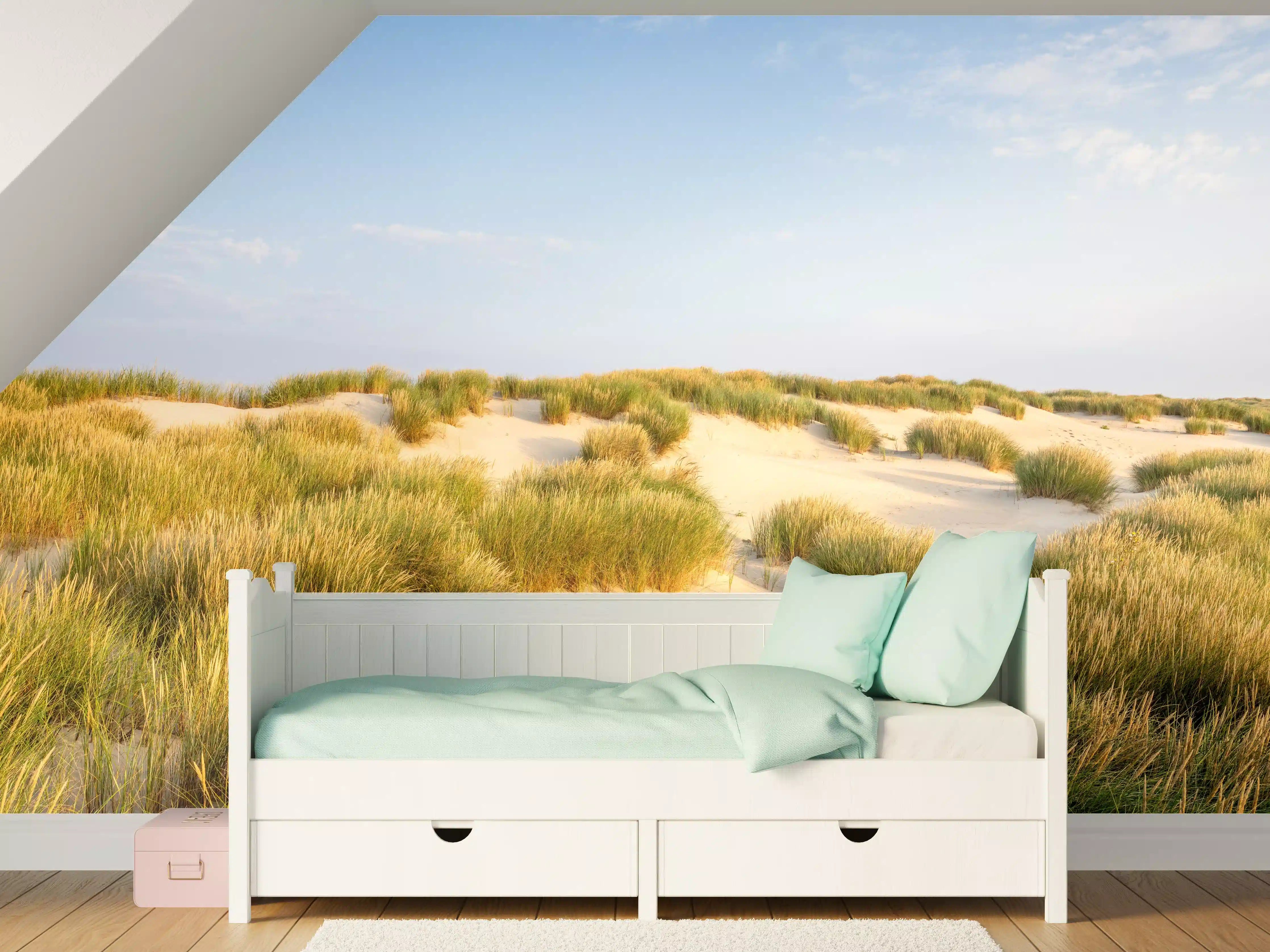 Kinderzimmer Wandgestaltung - Idyllische Dünenlandschaft mit goldenem Gras