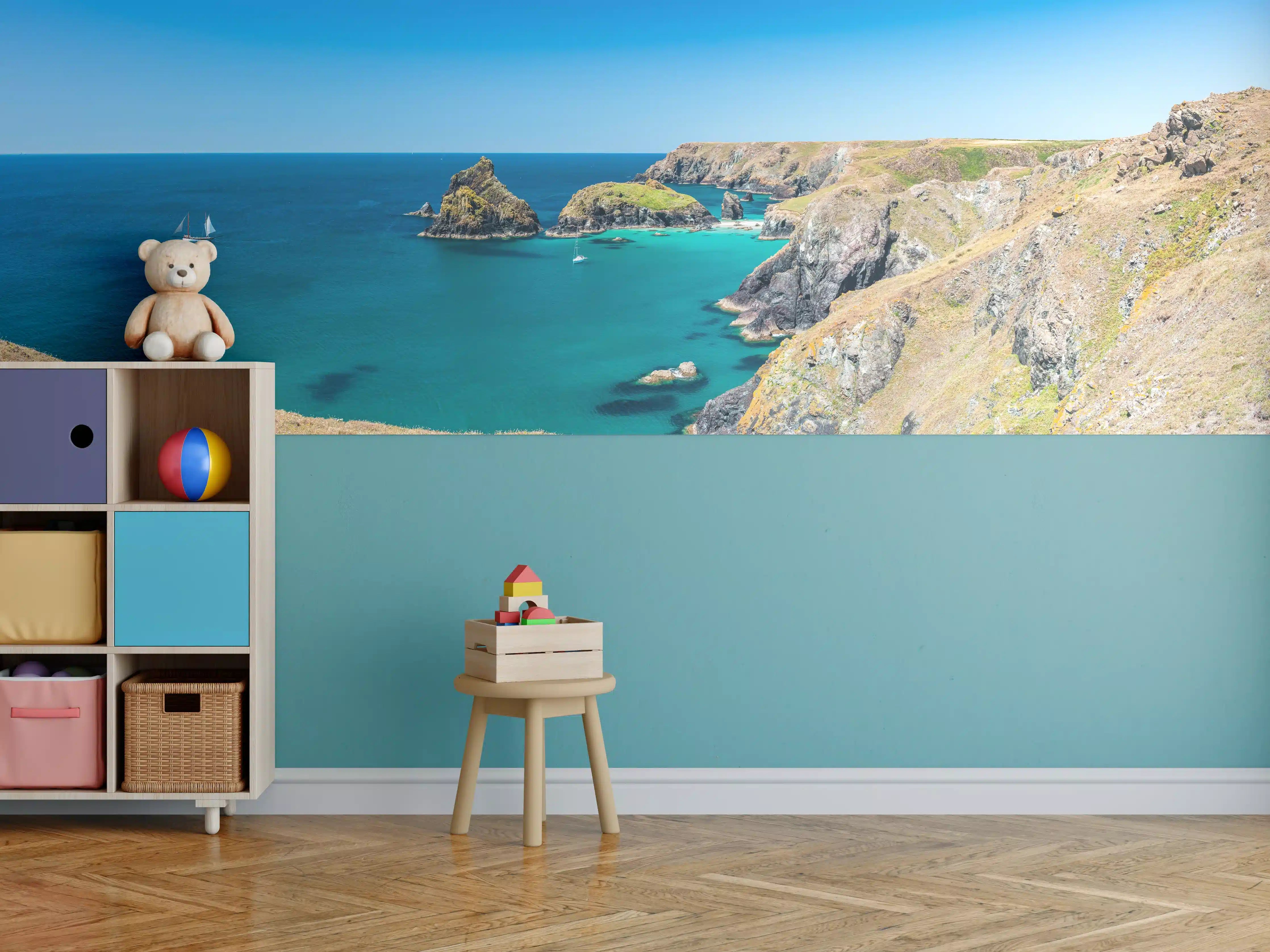 Kinderzimmer Wandgestaltung - Idyllische Küstenlandschaft mit Türkisblauem Wasser