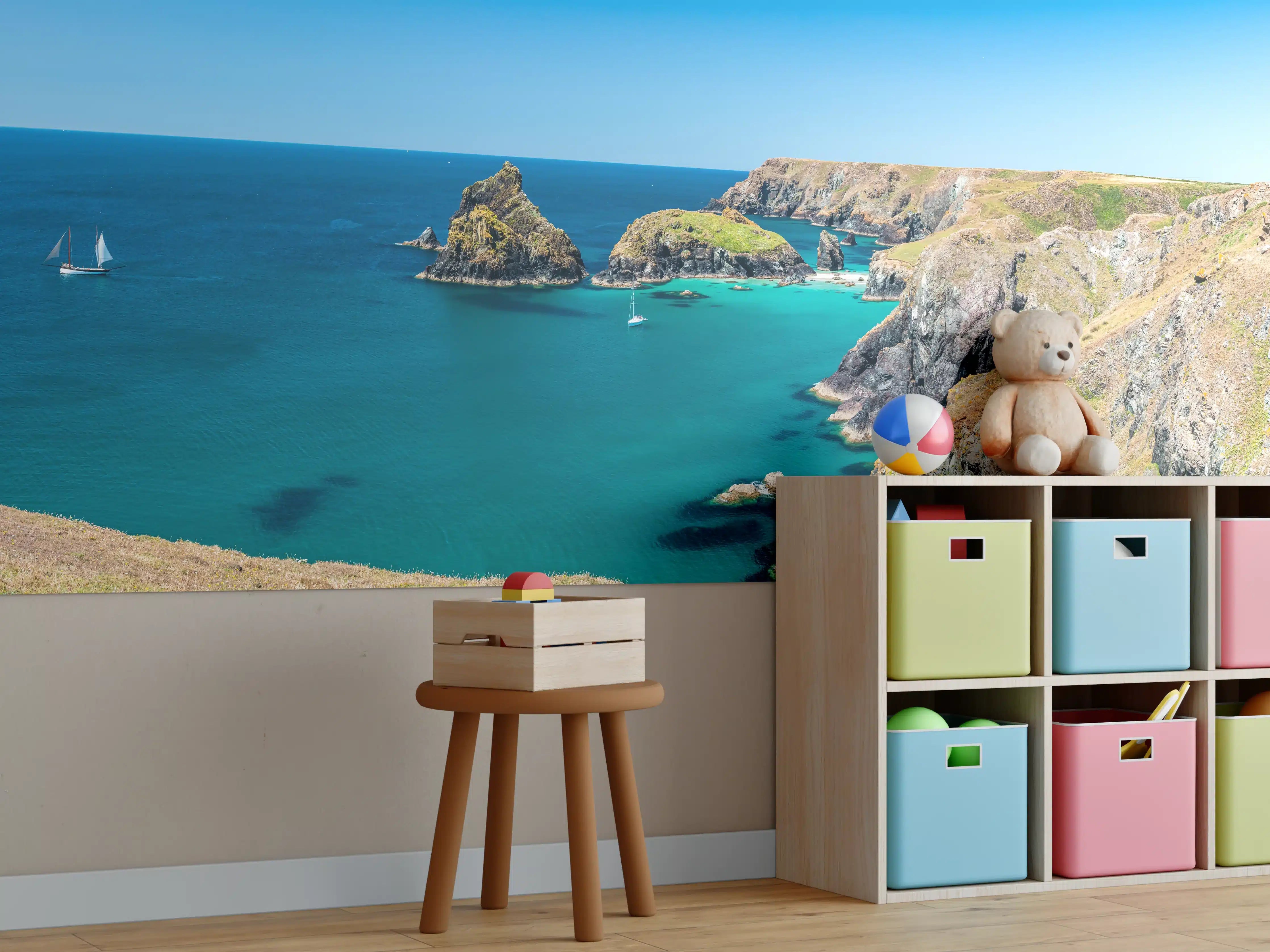 Kinderzimmer Wandgestaltung - Idyllische Küstenlandschaft mit Türkisblauem Wasser