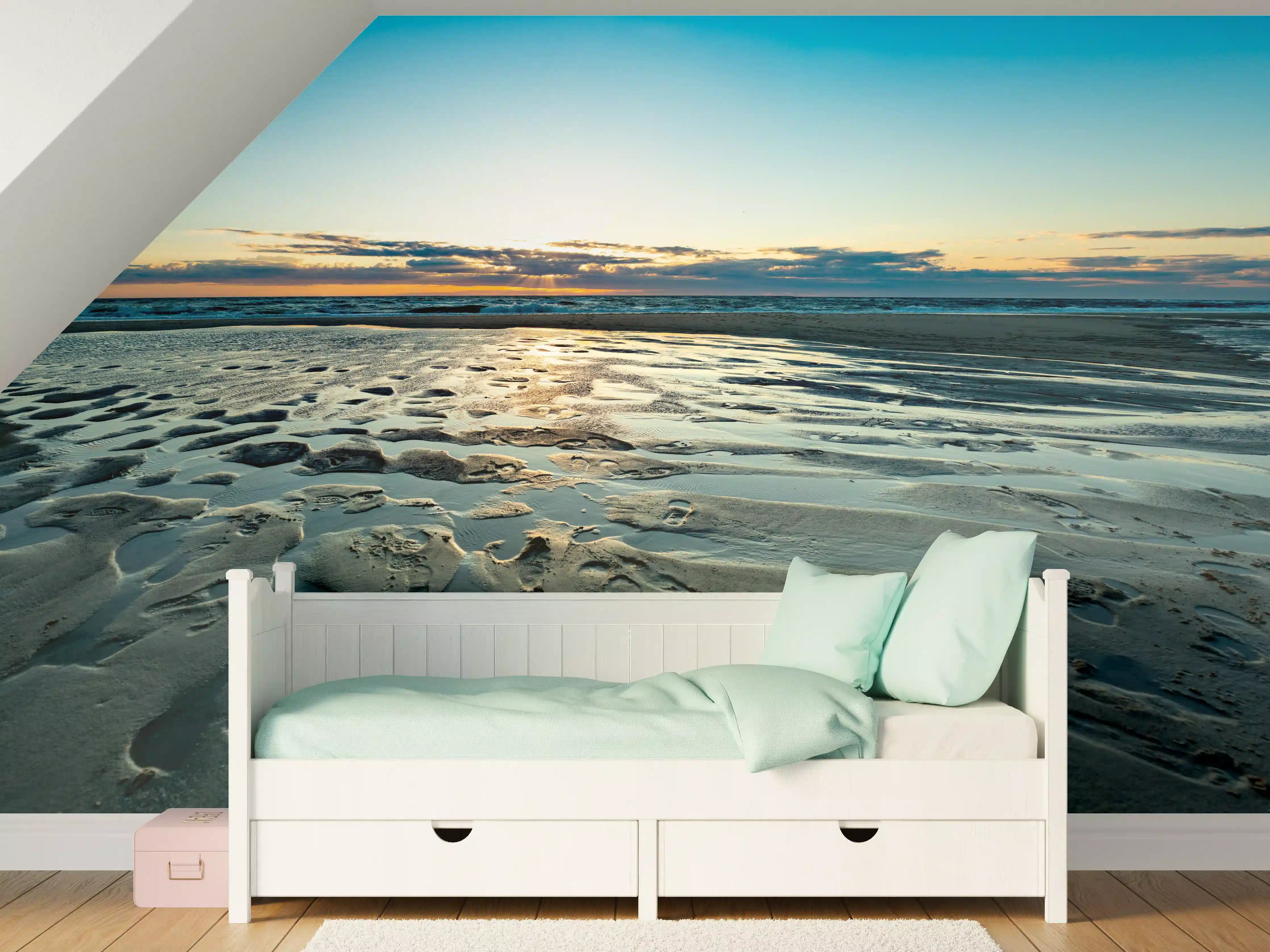 Kinderzimmer Wandgestaltung - Idyllische Strandlandschaft bei Sonnenuntergang