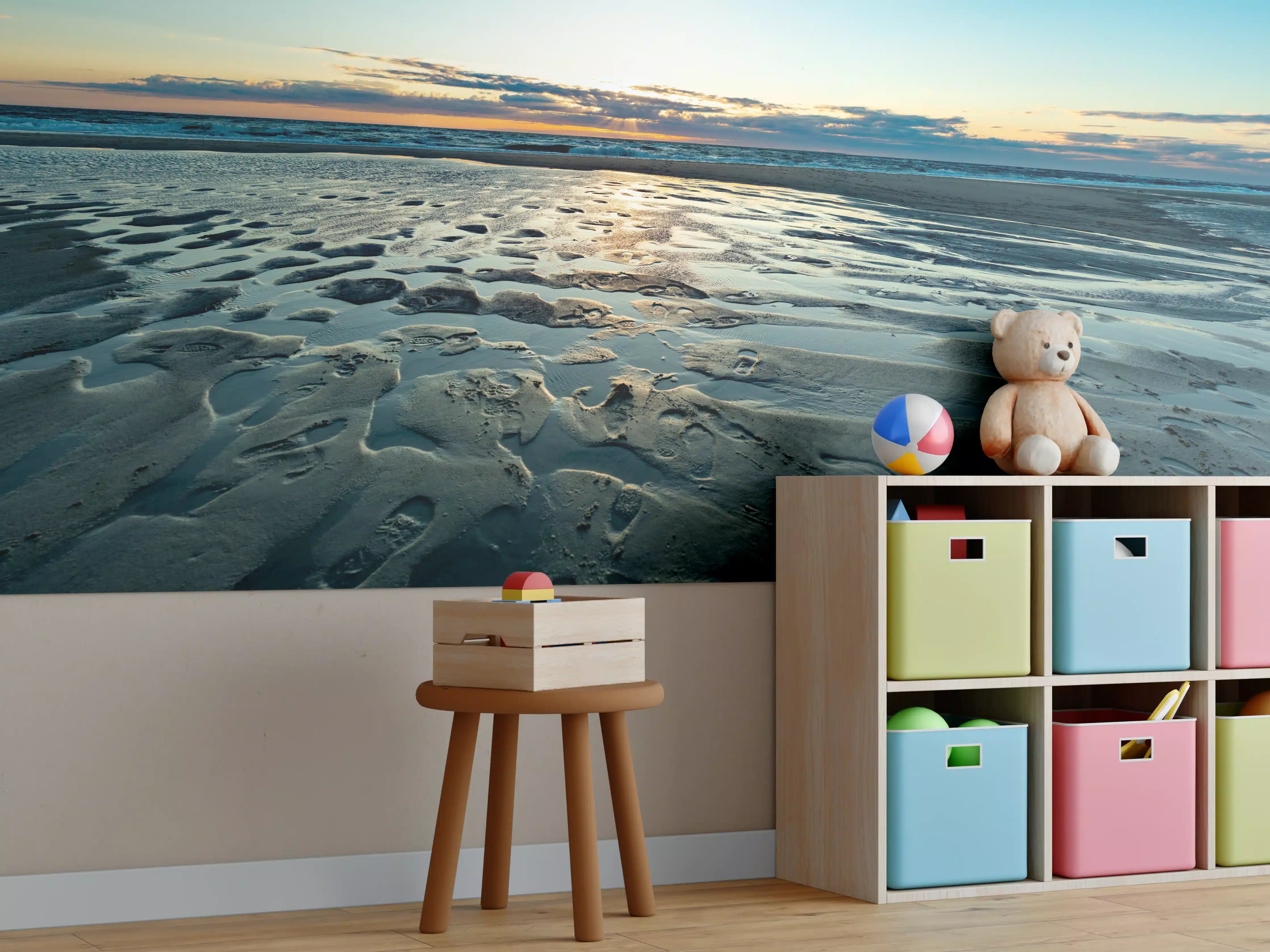 Kinderzimmer Wandgestaltung - Idyllische Strandlandschaft bei Sonnenuntergang