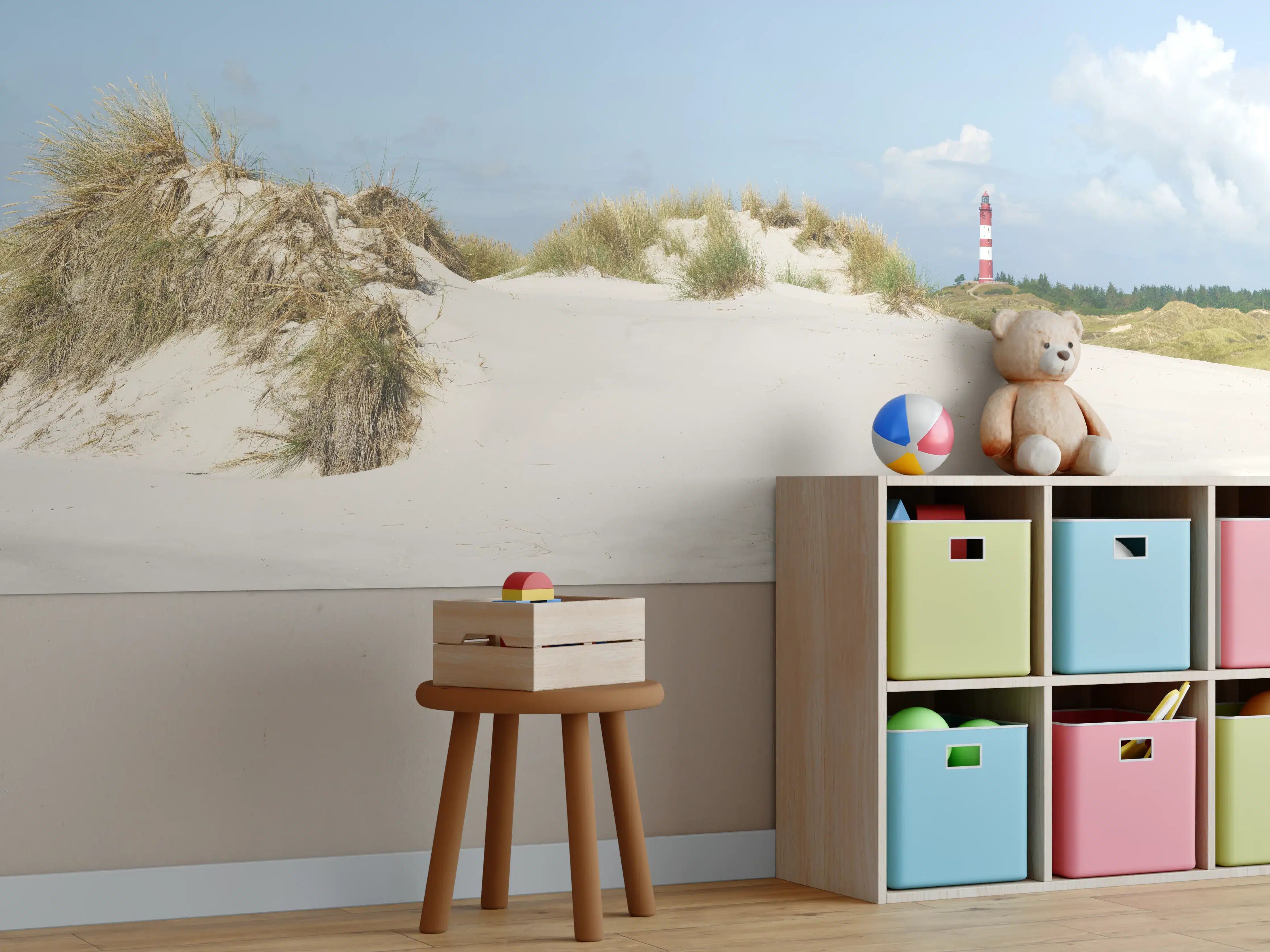 Kinderzimmer Wandgestaltung - Idyllische Strandlandschaft mit Leuchtturm