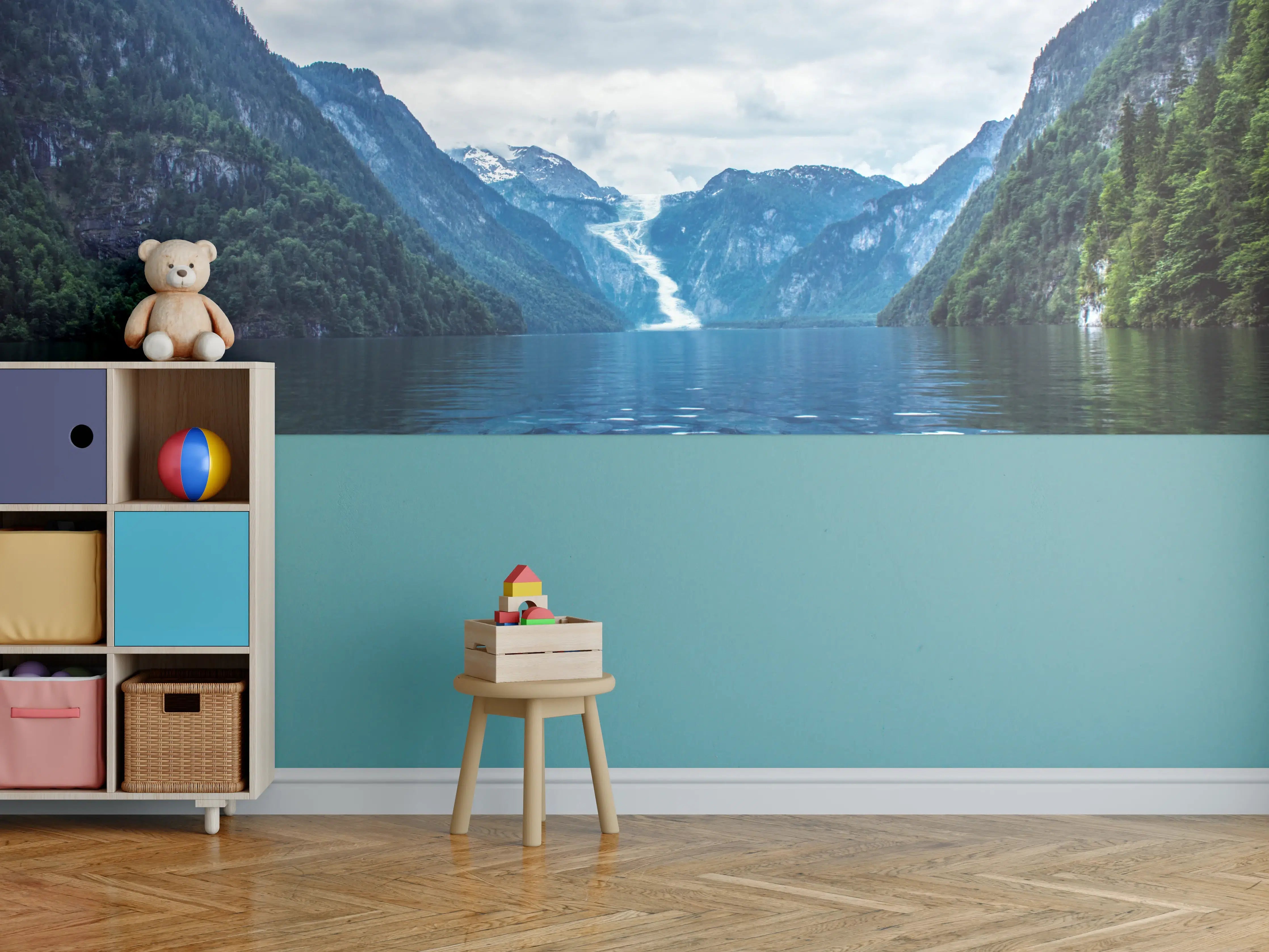 Kinderzimmer Wandgestaltung - Idyllischer See in den Bergen 