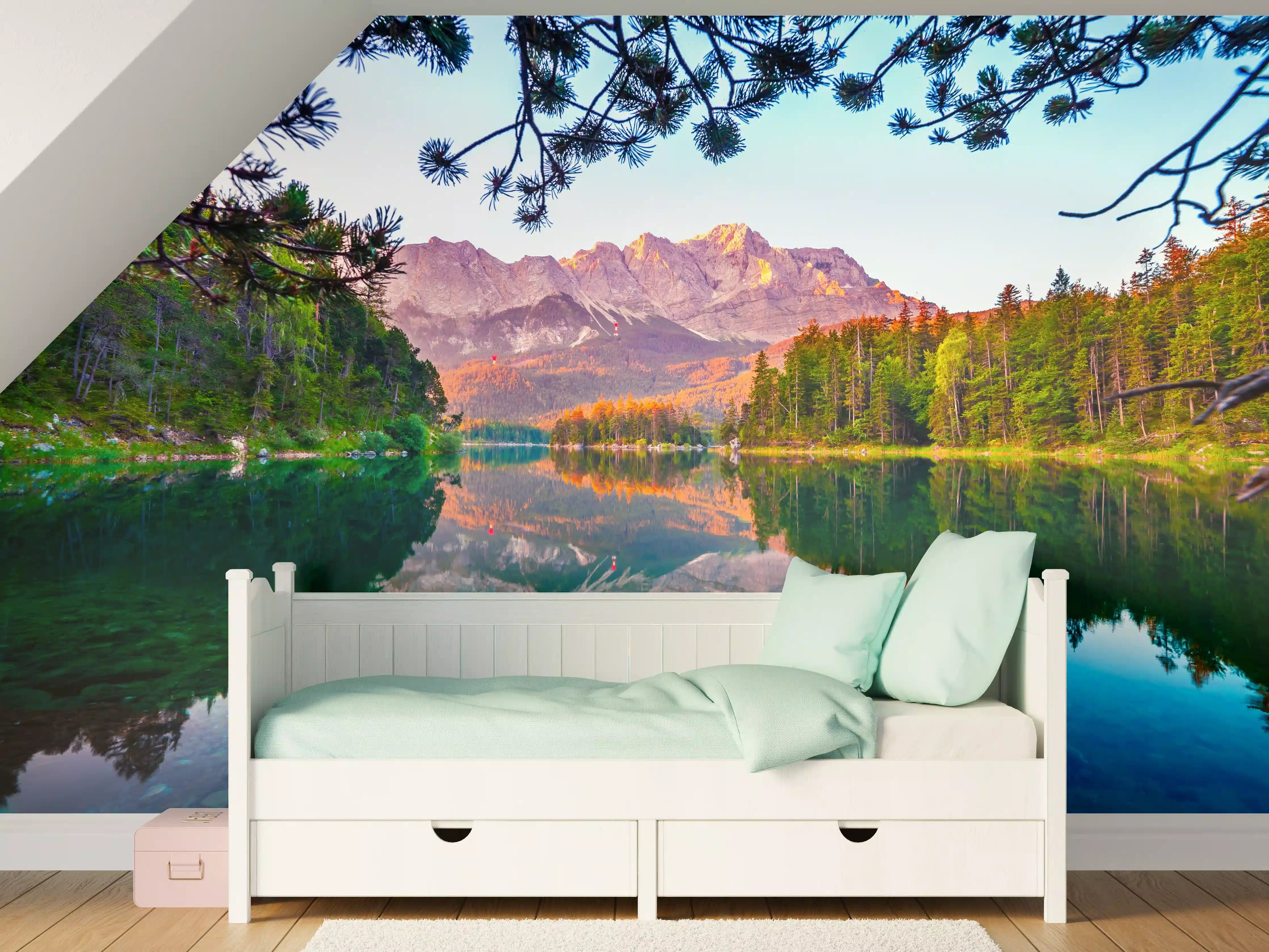 Kinderzimmer Wandgestaltung - Idyllischer Sommermorgen am Eibsee