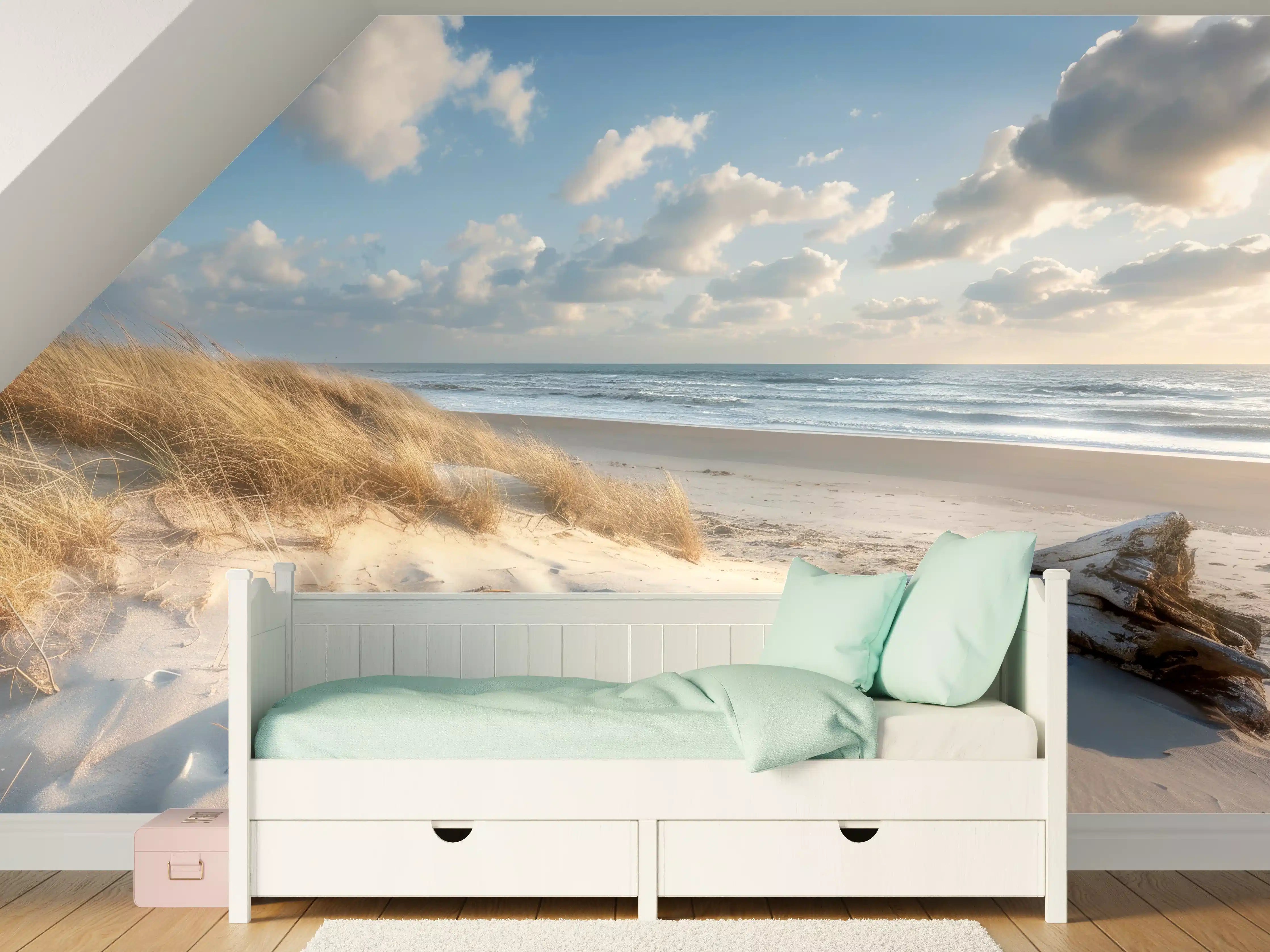 Kinderzimmer Wandgestaltung - Idyllischer Strand mit Grautönen