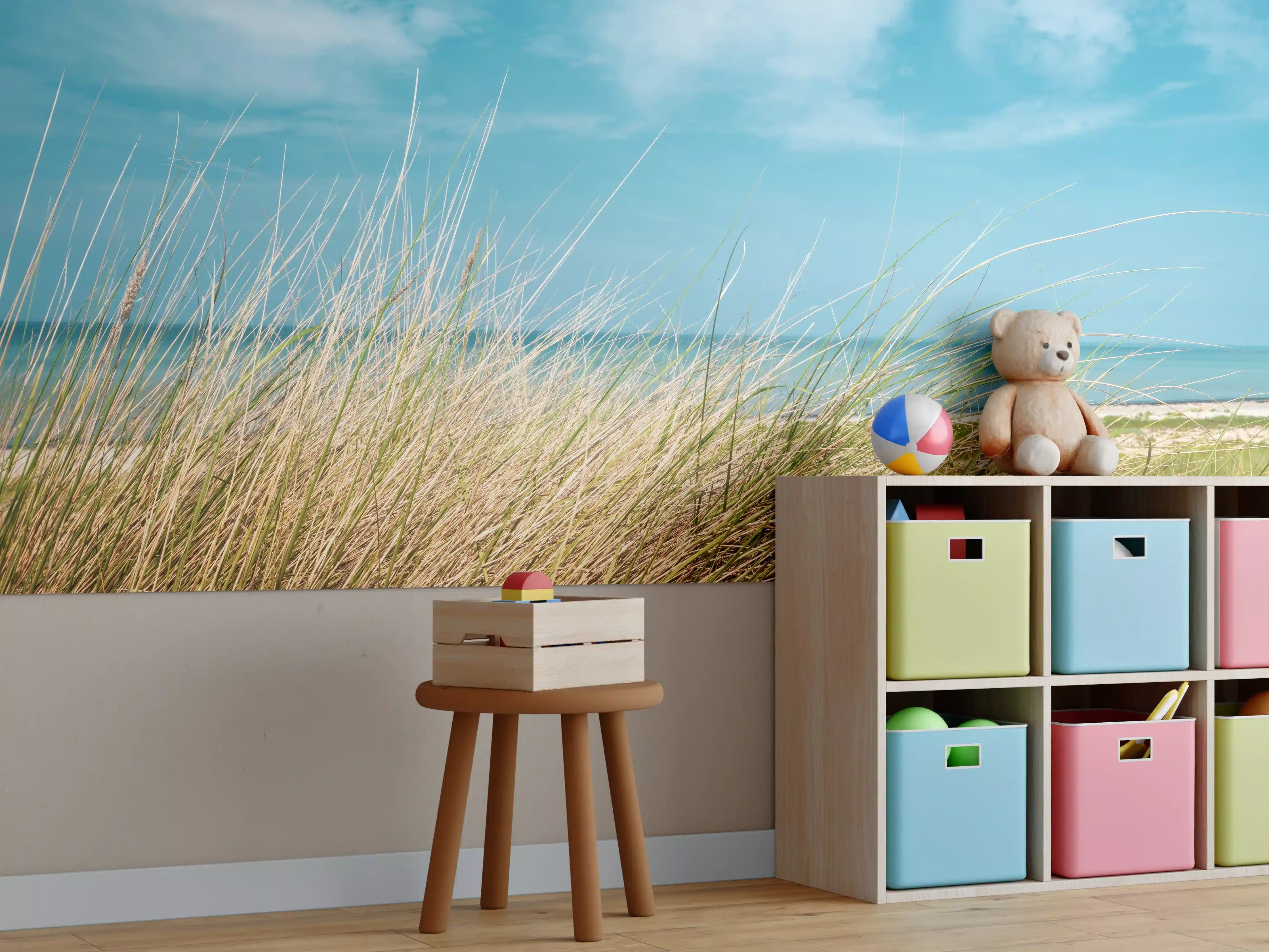 Kinderzimmer Wandgestaltung - Idyllischer Strand mit blühendem Gras