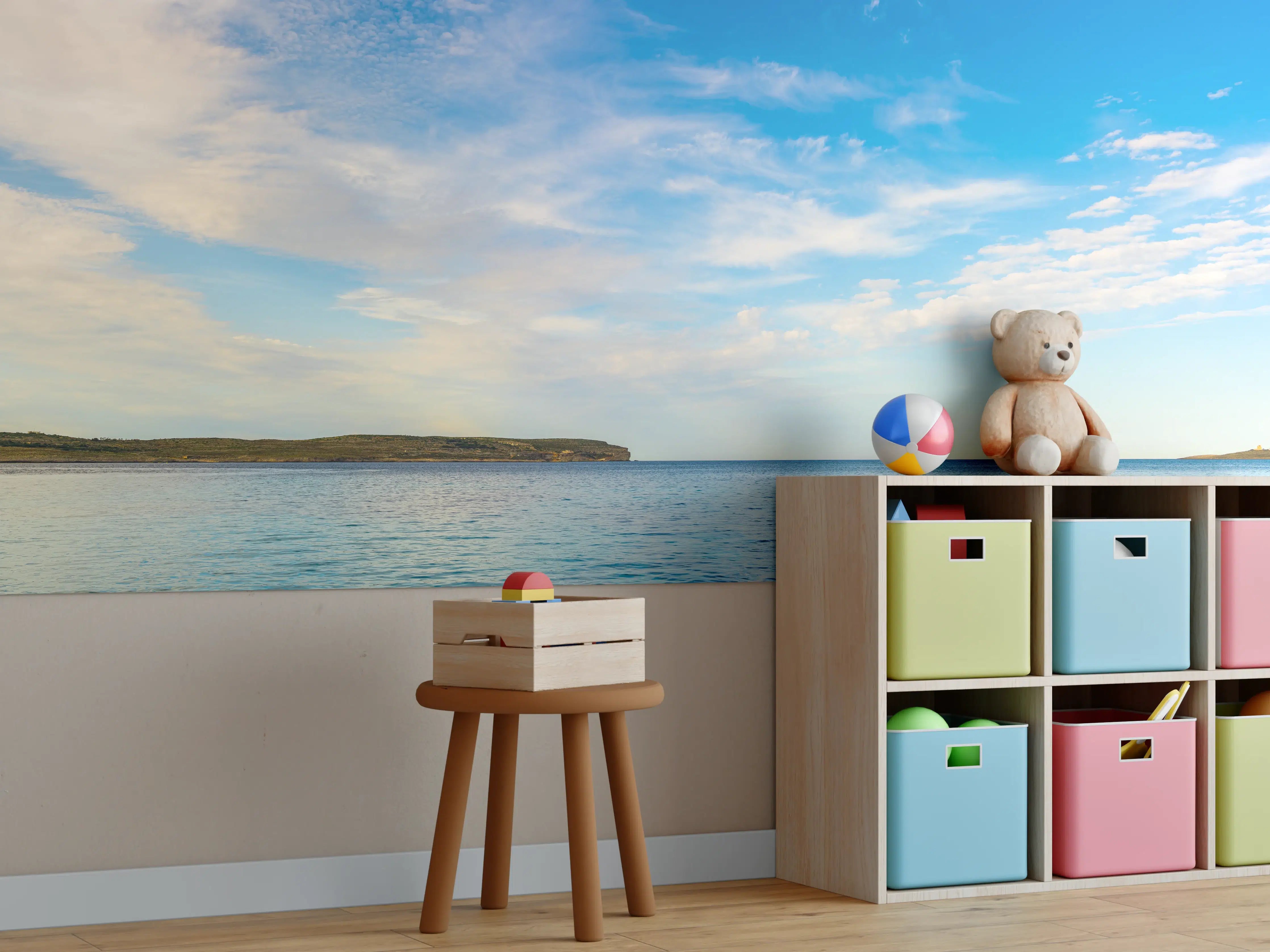 Kinderzimmer Wandgestaltung - Idyllischer blauer Meereshorizont mit Wolken