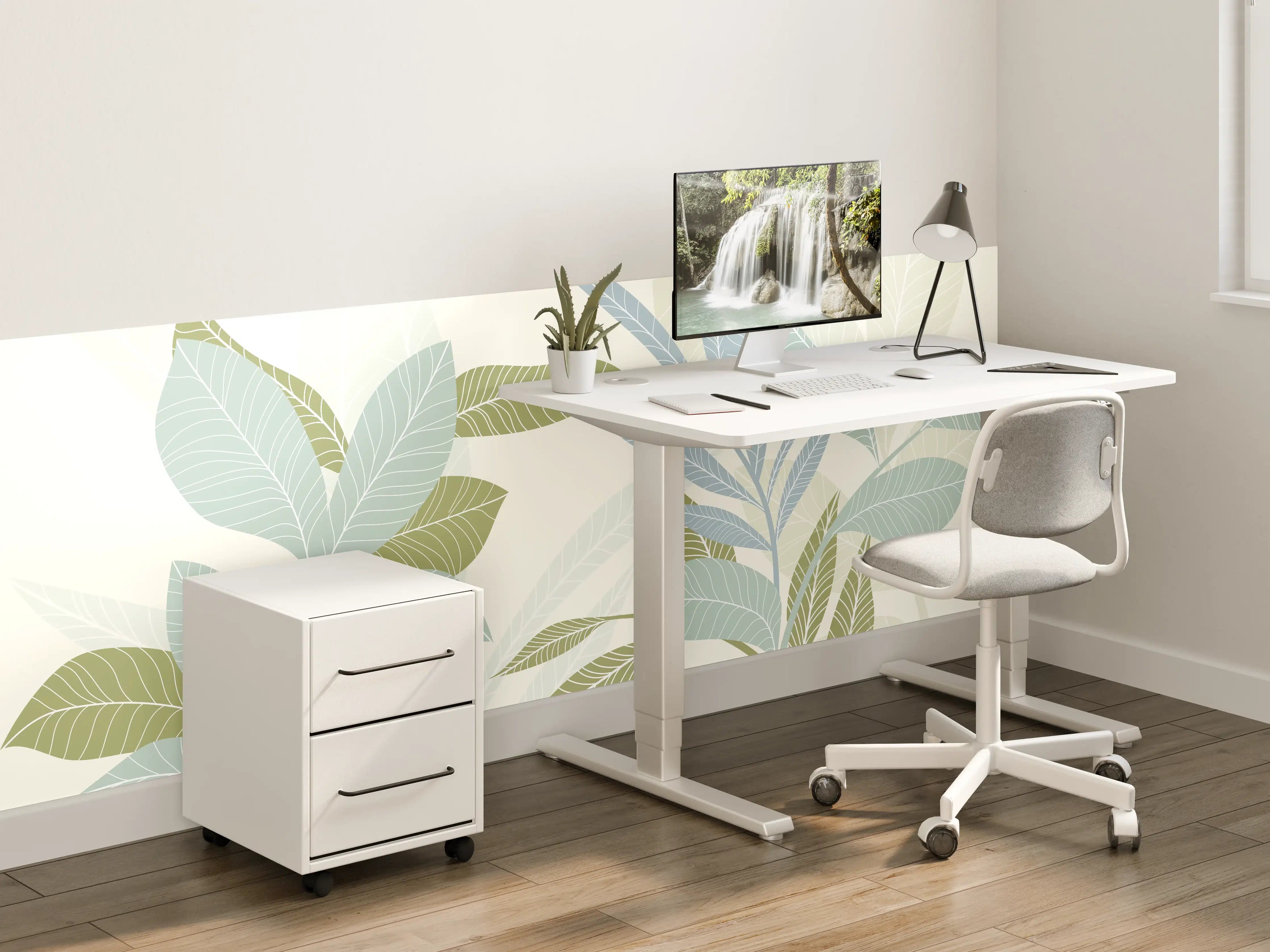 Kinderzimmer Wandgestaltung - Illustrierte Blättermotiv Tapete