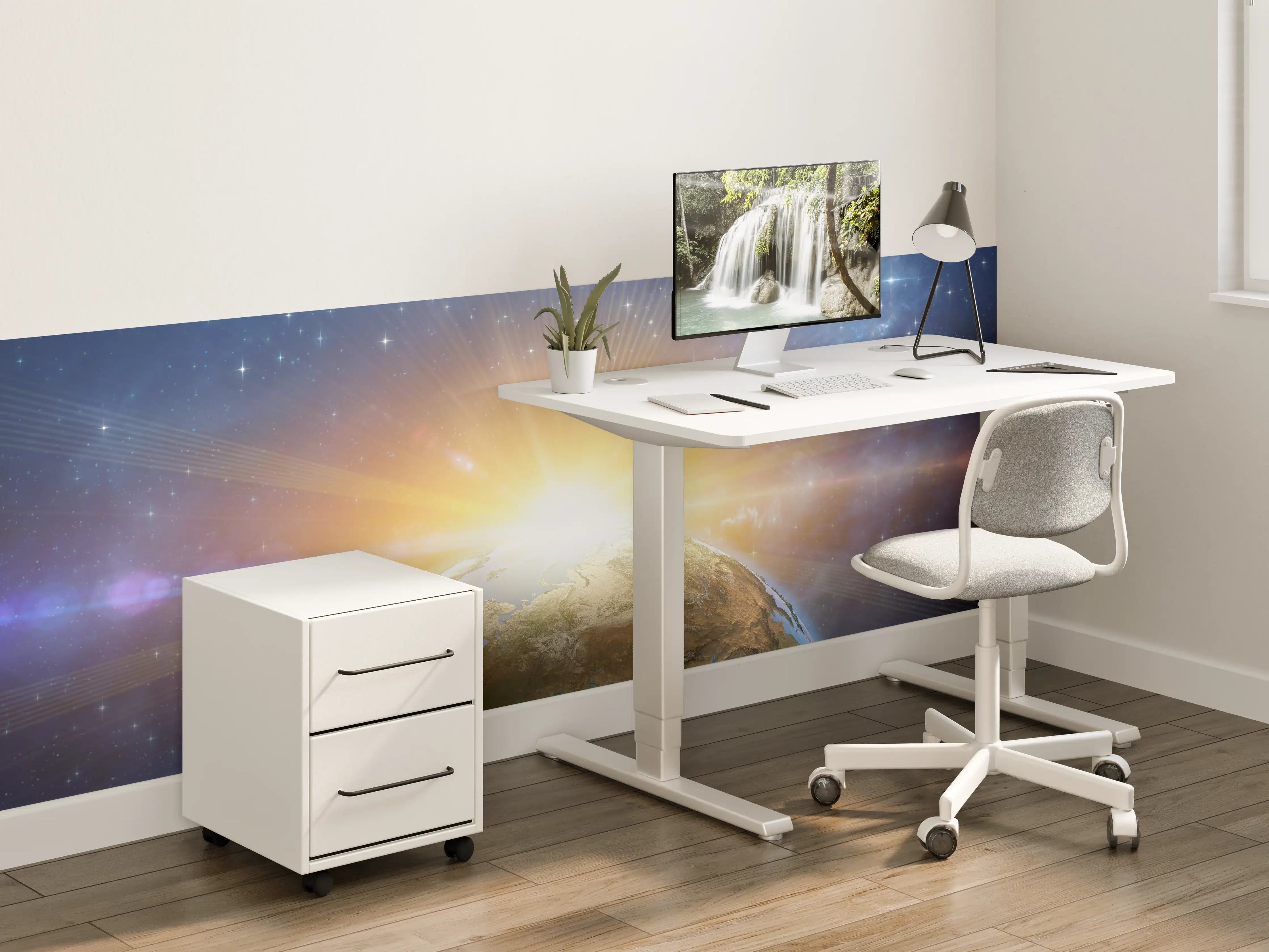 Kinderzimmer Wandgestaltung - Illustrierter Sonnenaufgang aus dem Weltall