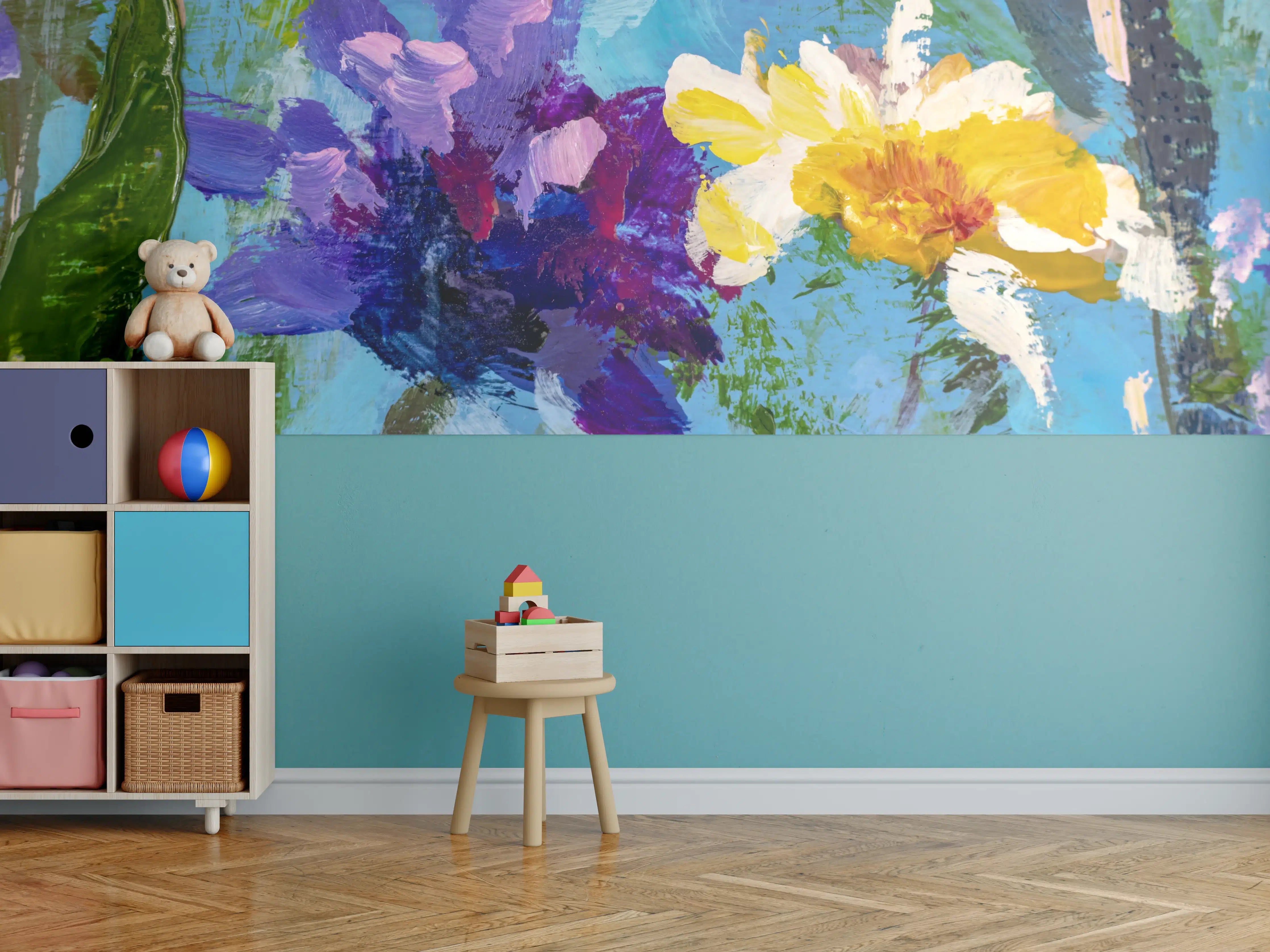 Kinderzimmer Wandgestaltung - Impressionistisches Blumen Gemälde