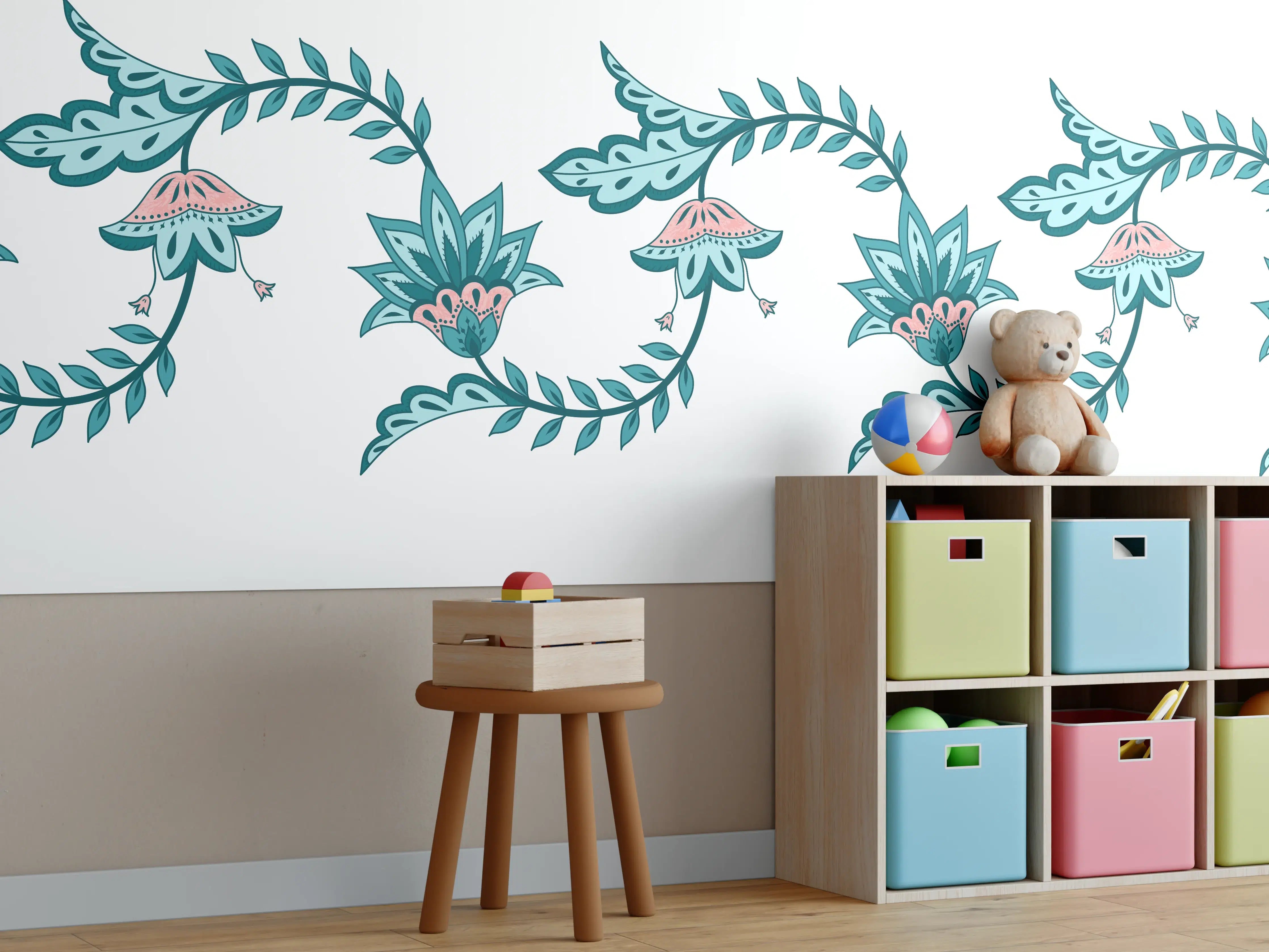 Kinderzimmer Wandgestaltung - Indisches Paisley Batik Muster