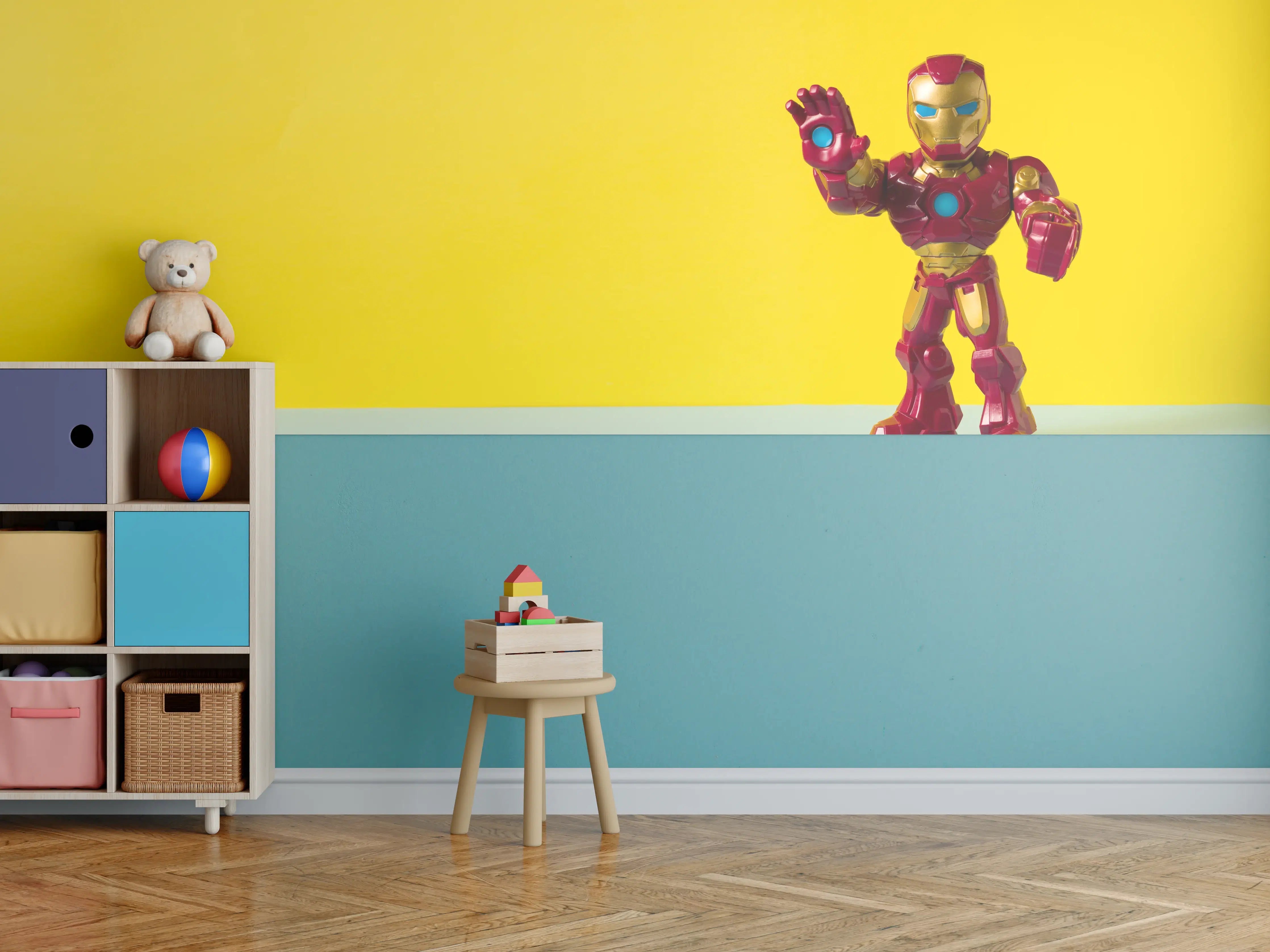 Kinderzimmer Wandgestaltung - Iron Man Figur Gelber Hintergrund
